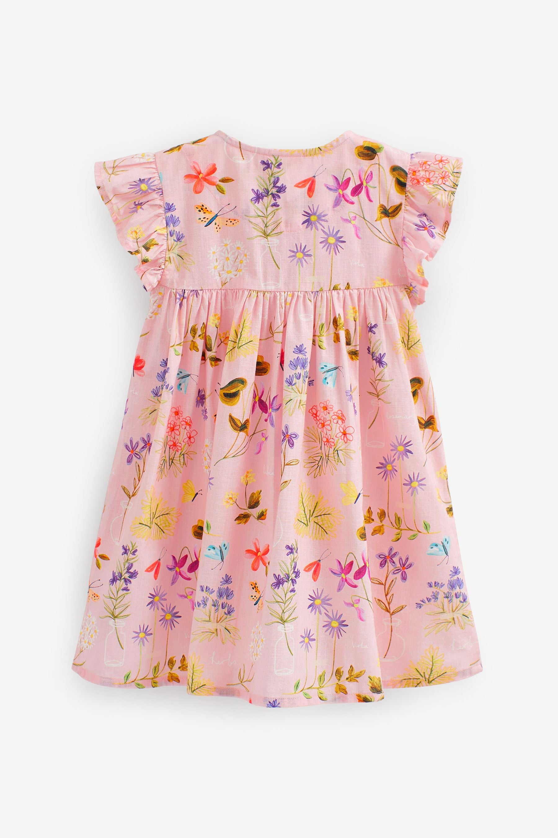 Pink Floral Frill Sleeve Cotton Dress (3mths-8yrs)