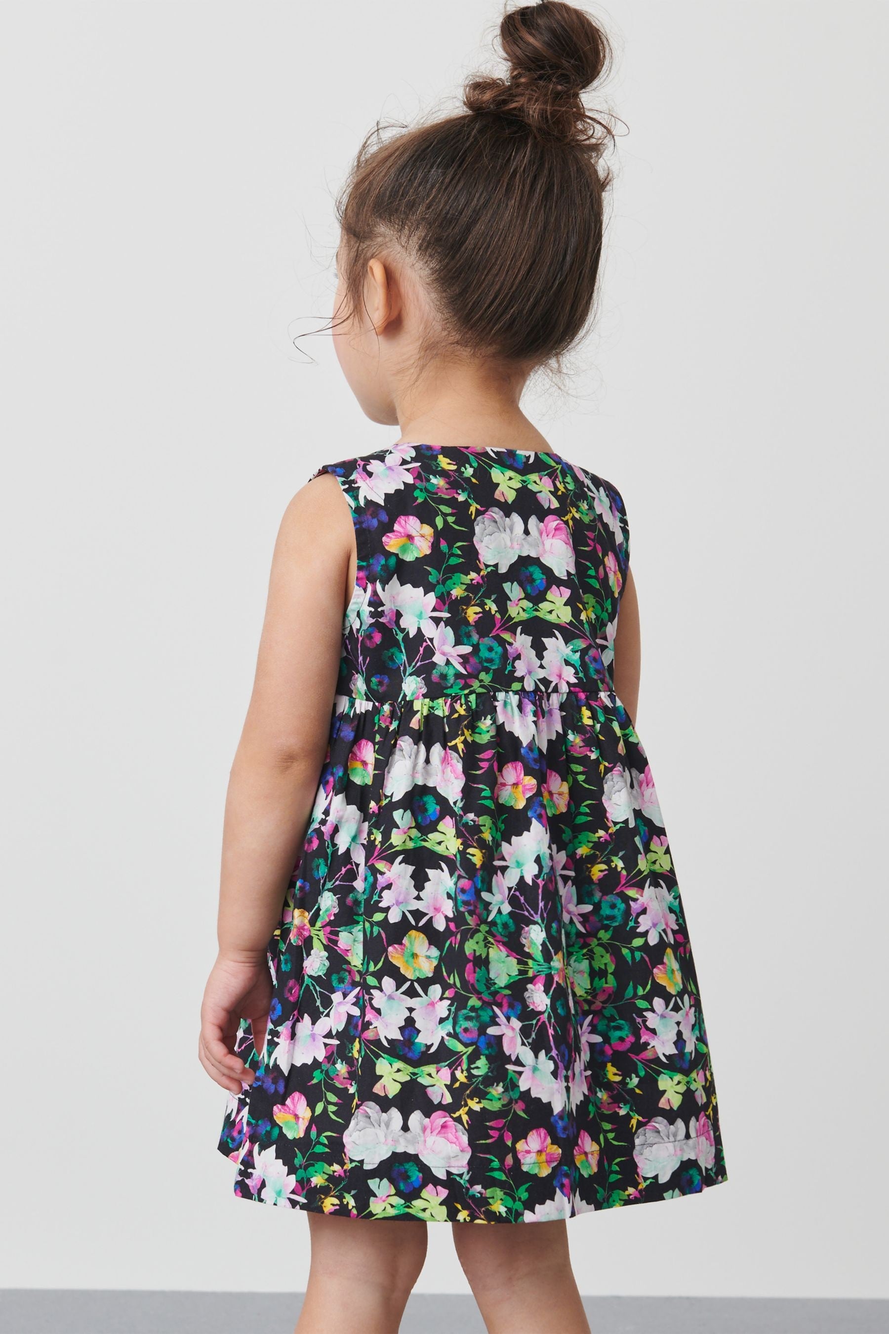 Black Floral Button Front Cotton Dress (3mths-8yrs)