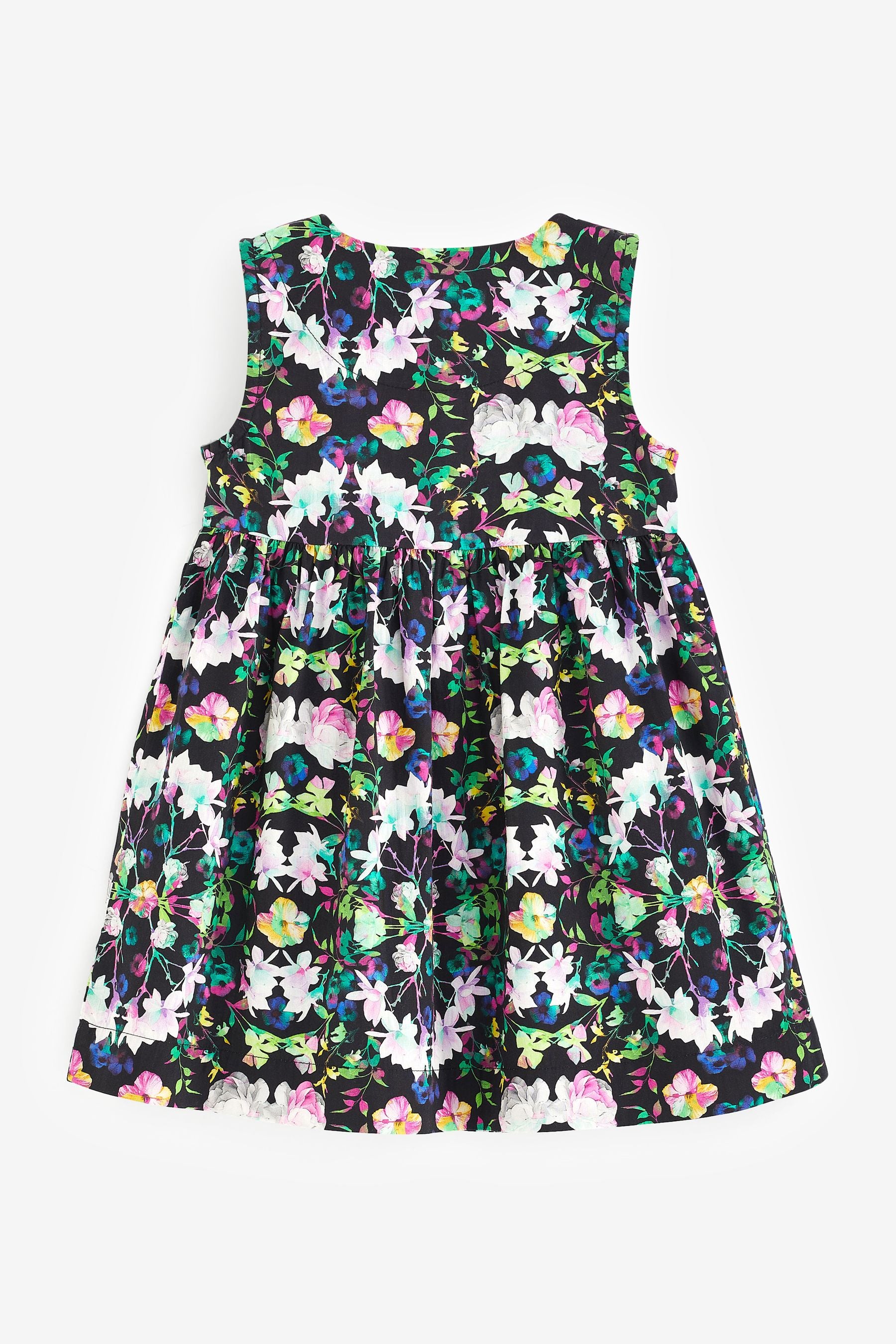 Black Floral Button Front Cotton Dress (3mths-8yrs)