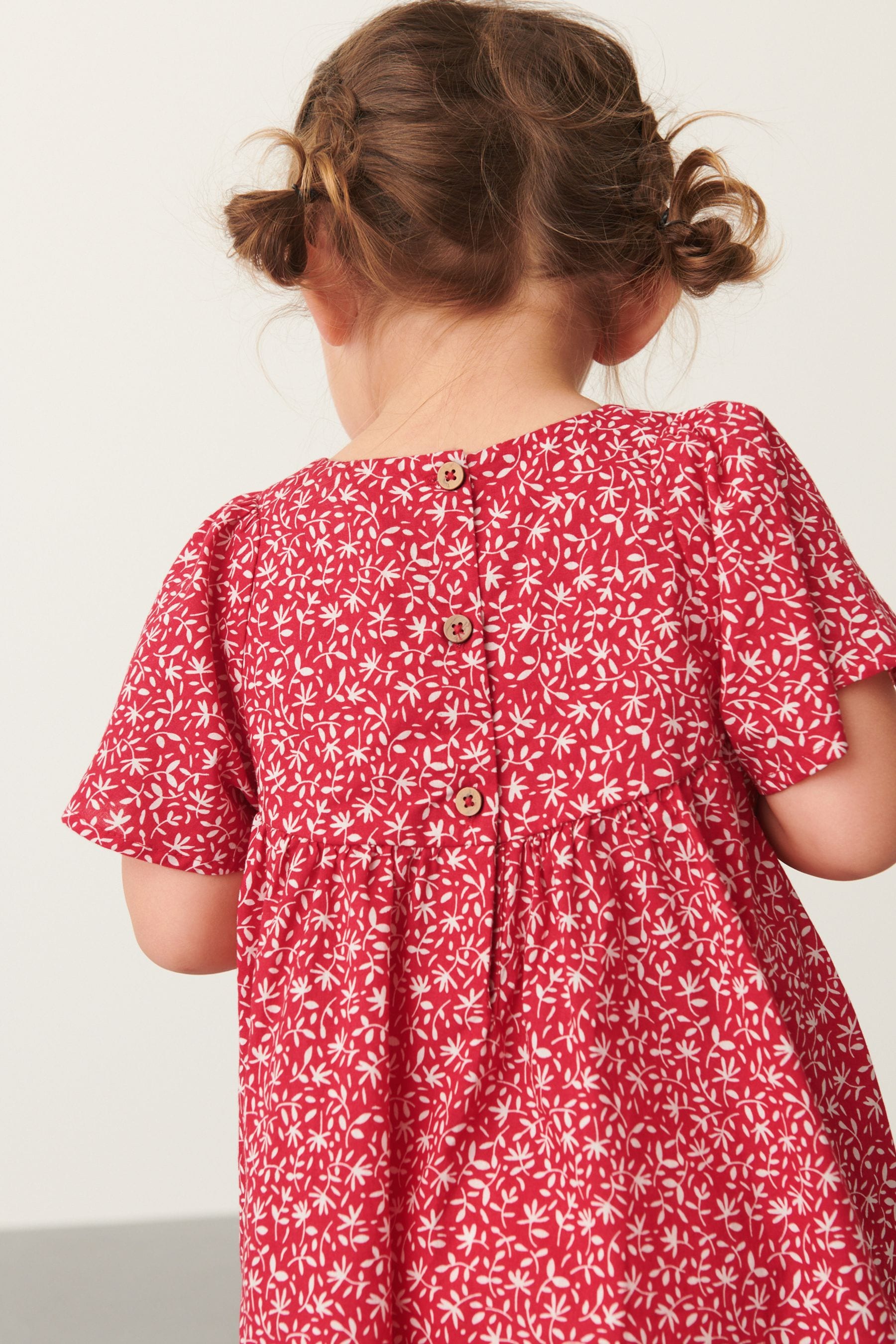 Red Ditsy Angel Sleeve Cotton Dress (3mths-8yrs)