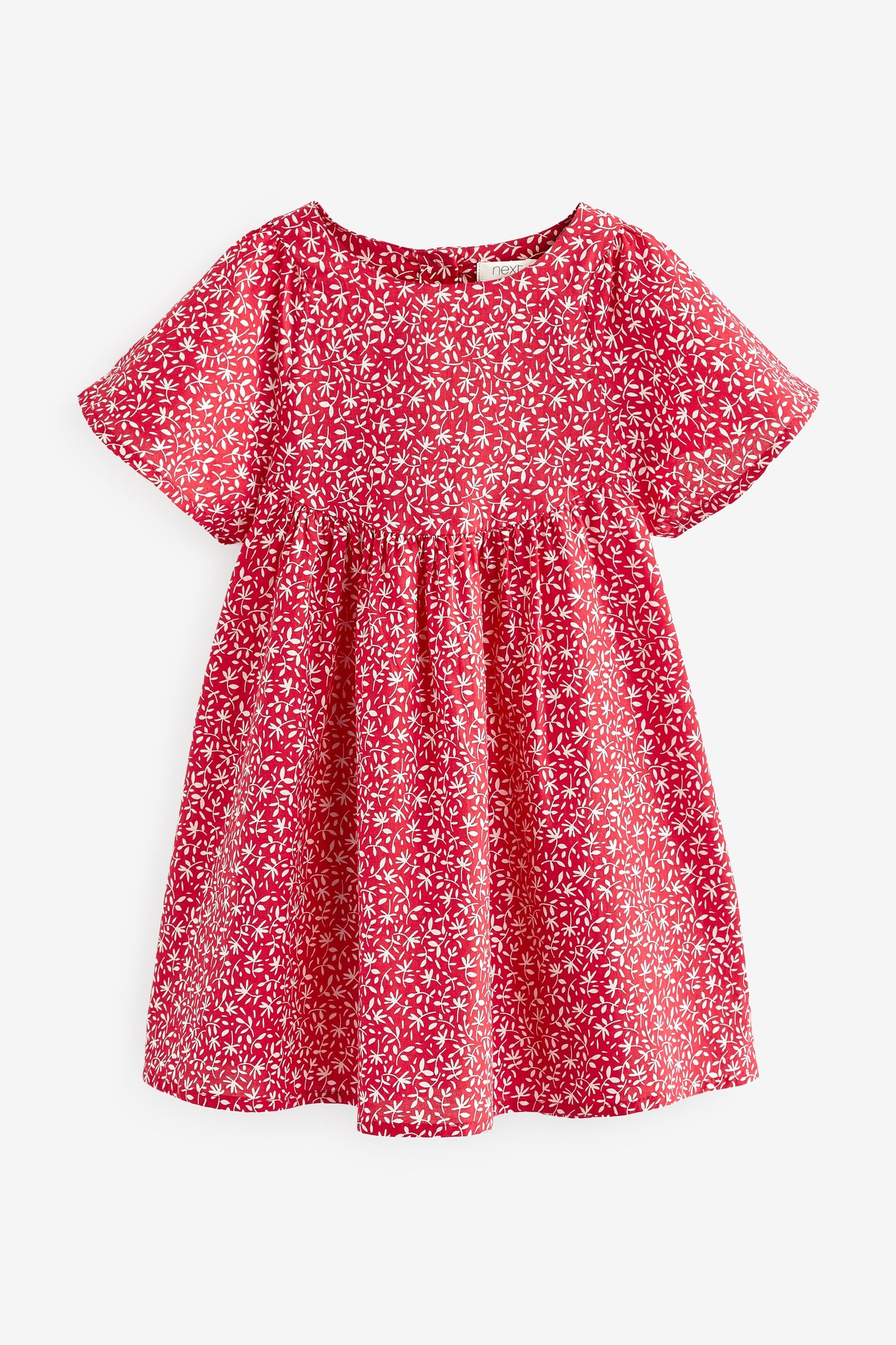 Red Ditsy Angel Sleeve Cotton Dress (3mths-8yrs)