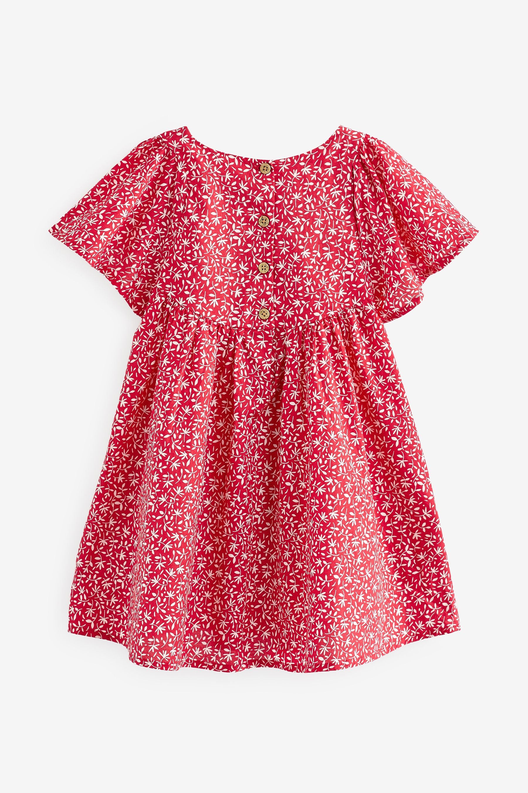 Red Ditsy Angel Sleeve Cotton Dress (3mths-8yrs)