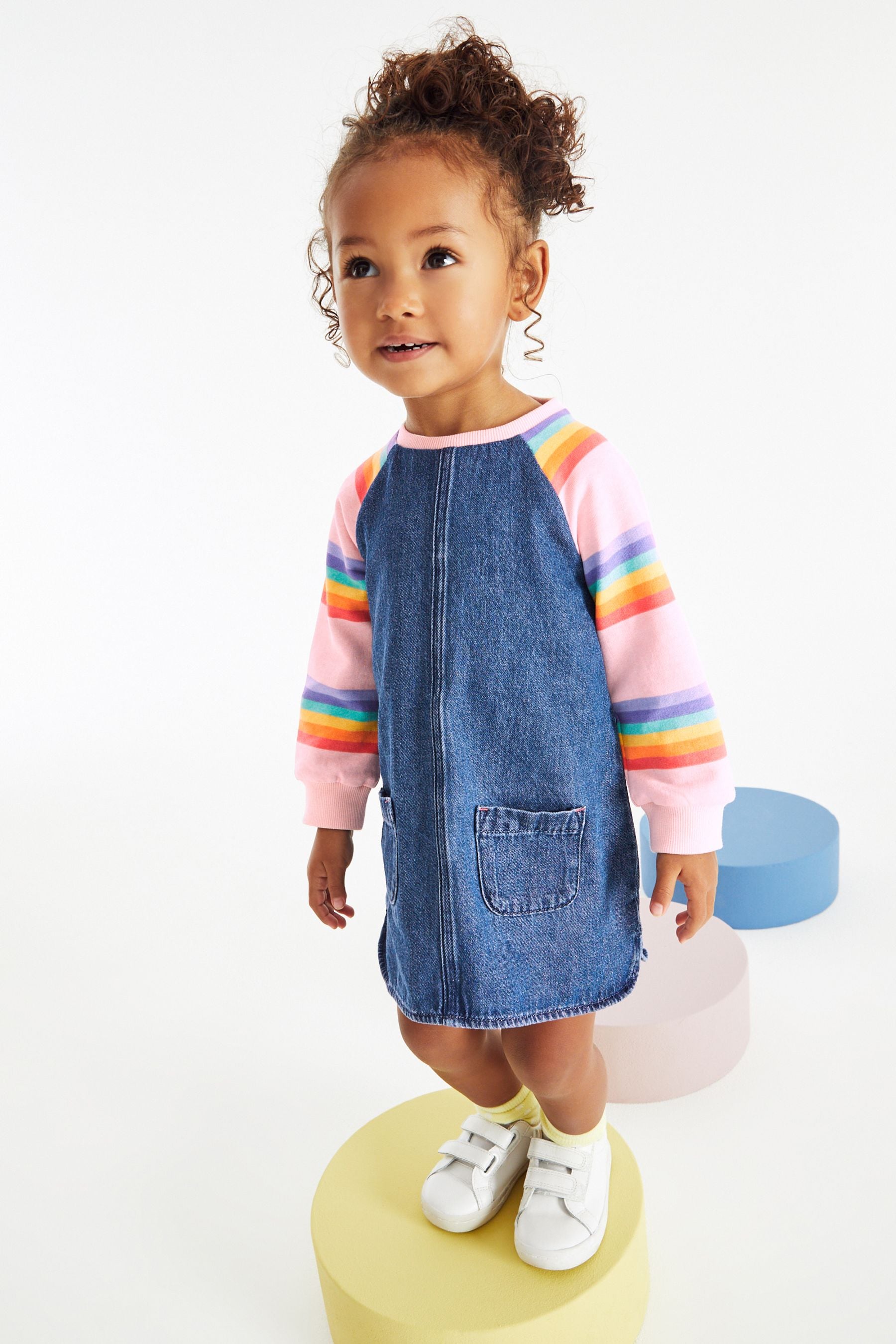 Pink Rainbow Stripe Raglan Denim Dress (3mths-8yrs)