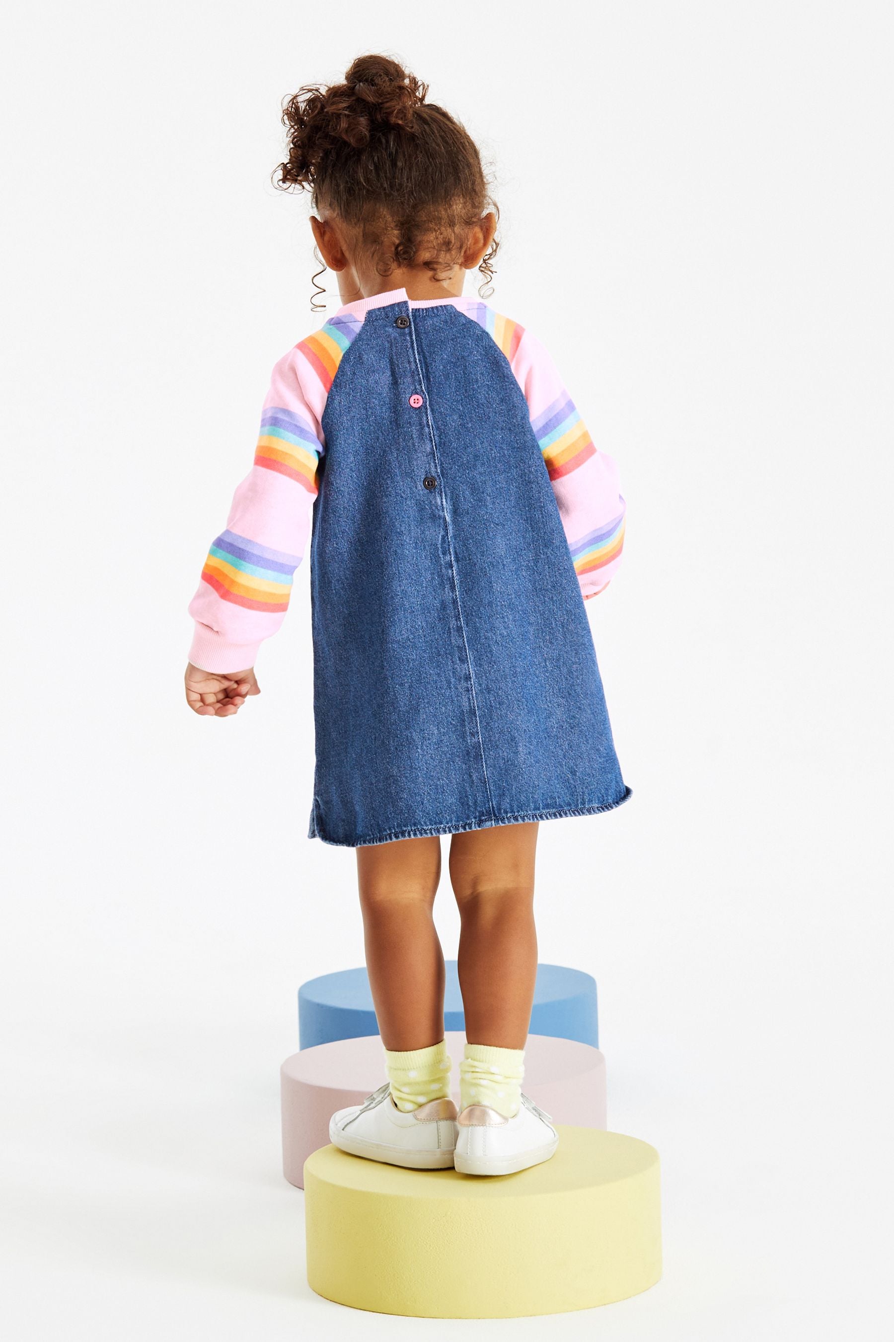 Pink Rainbow Stripe Raglan Denim Dress (3mths-8yrs)