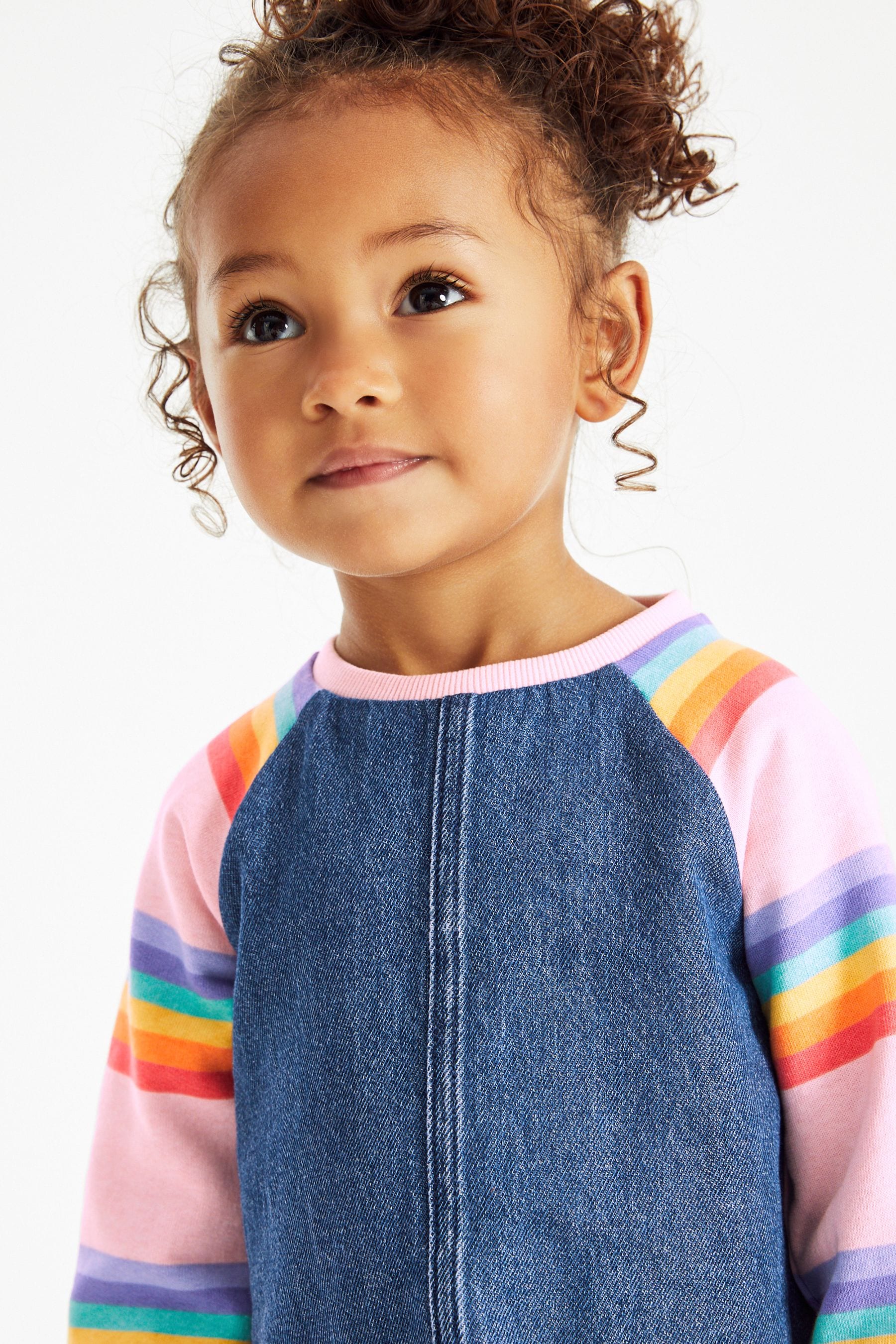 Pink Rainbow Stripe Raglan Denim Dress (3mths-8yrs)