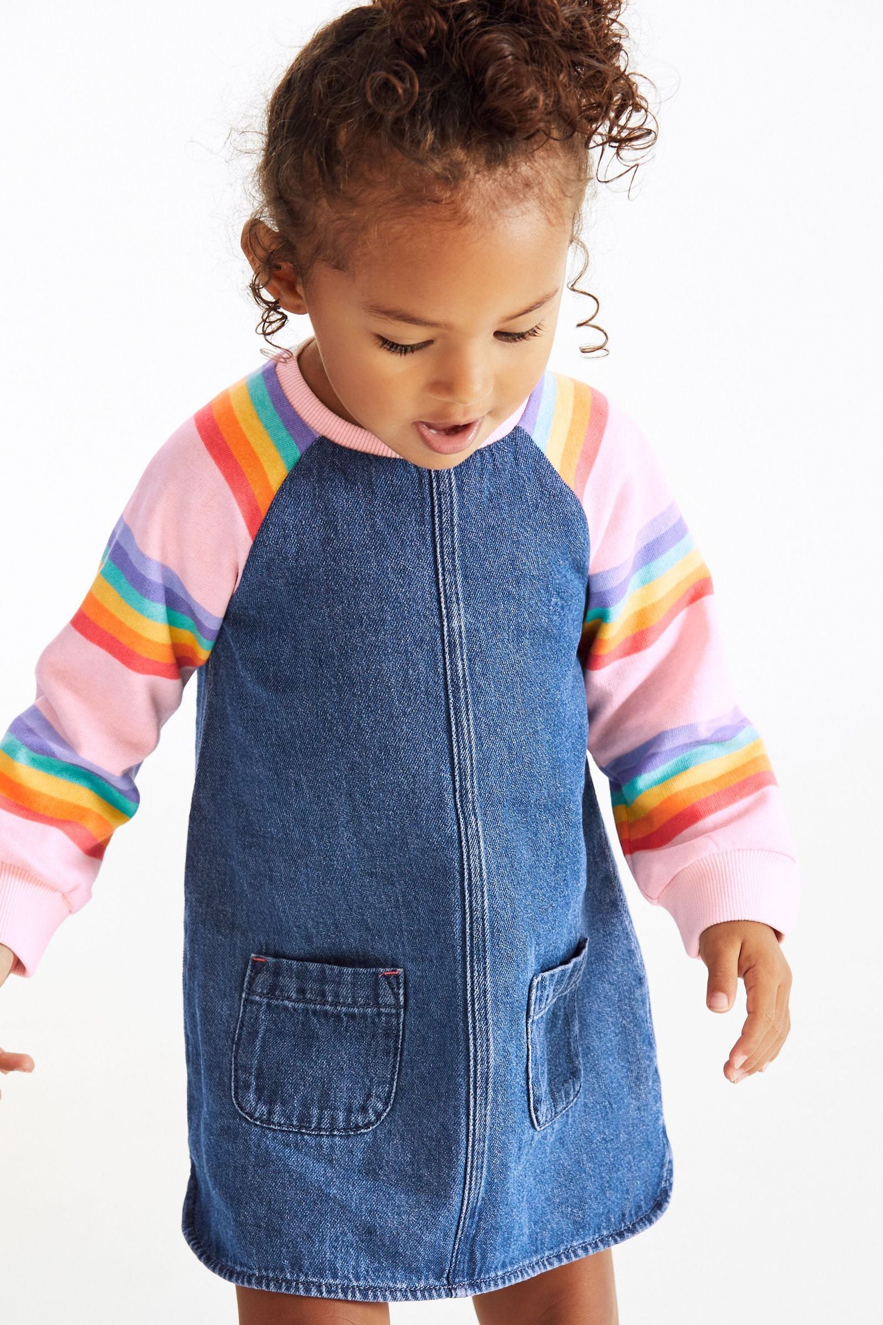 Pink Rainbow Stripe Raglan Denim Dress (3mths-8yrs)