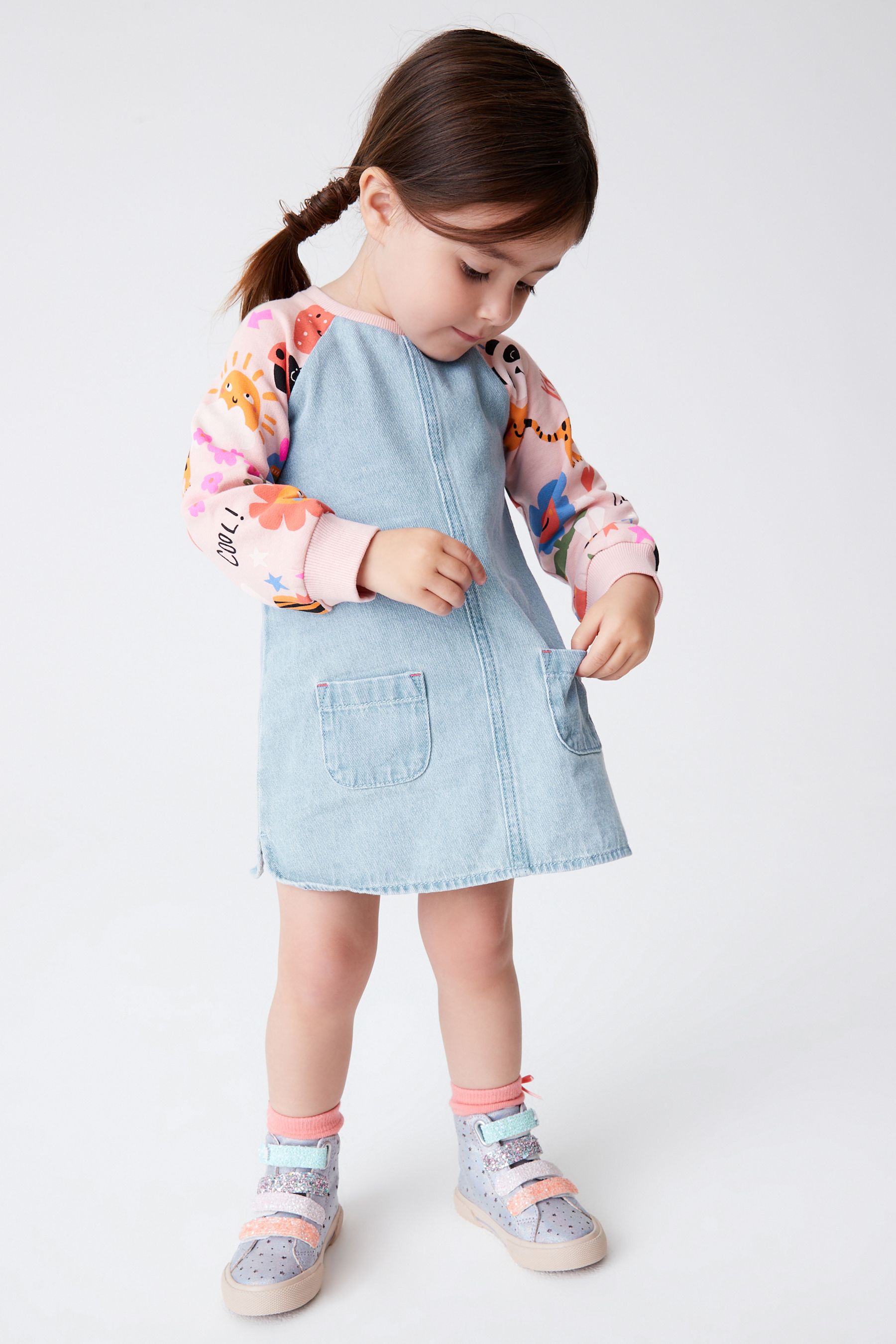 Pink Panda Print Raglan Denim Dress (3mths-7yrs)