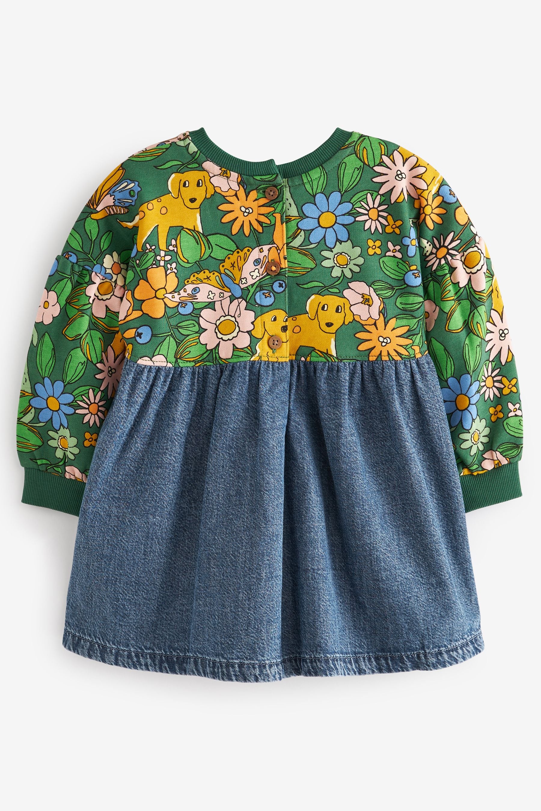 Green Dog Print Raglan Denim Dress (3mths-7yrs)