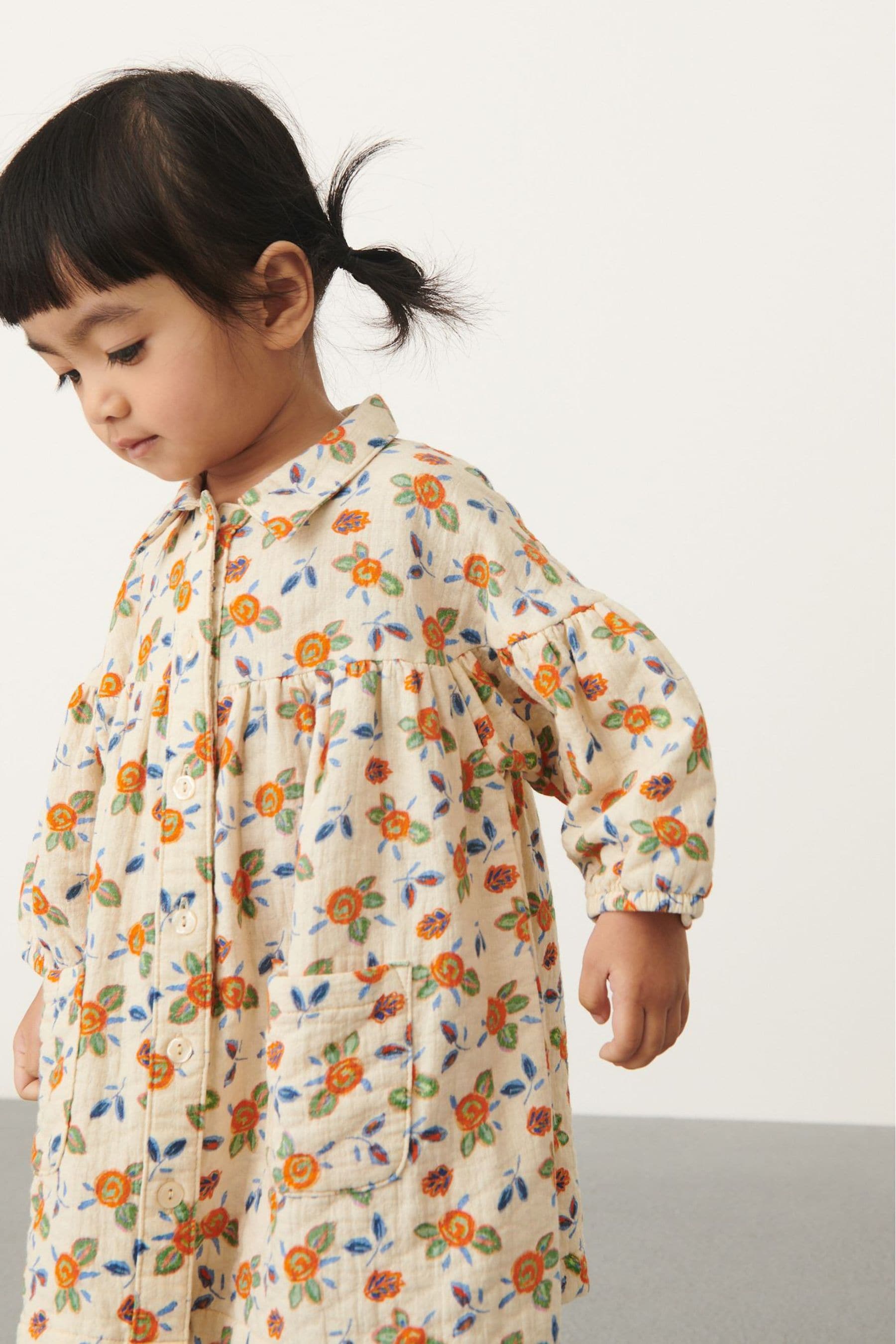 Cream Floral Cotton Shirt Dress (3mths-7yrs)