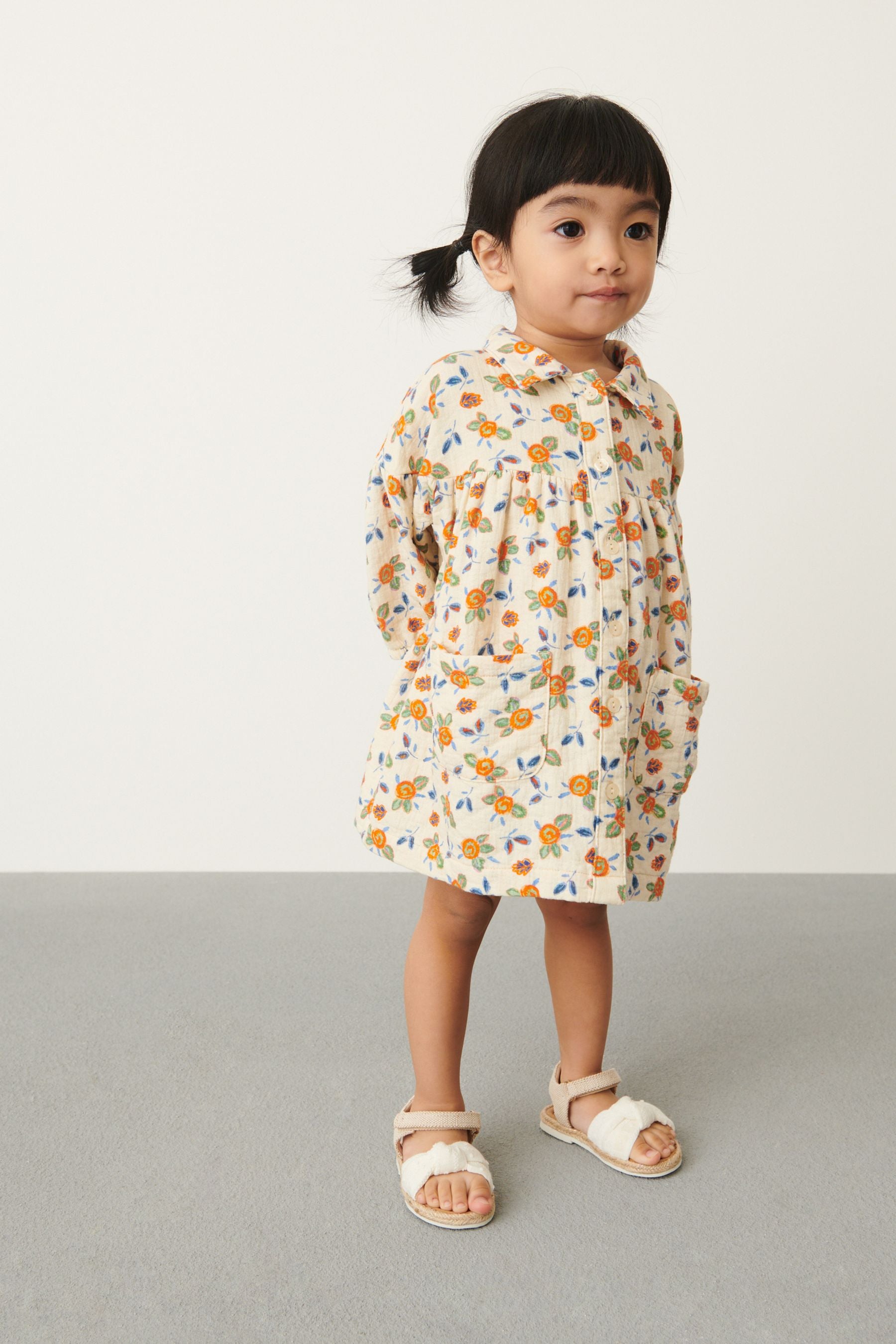 Cream Floral Cotton Shirt Dress (3mths-7yrs)