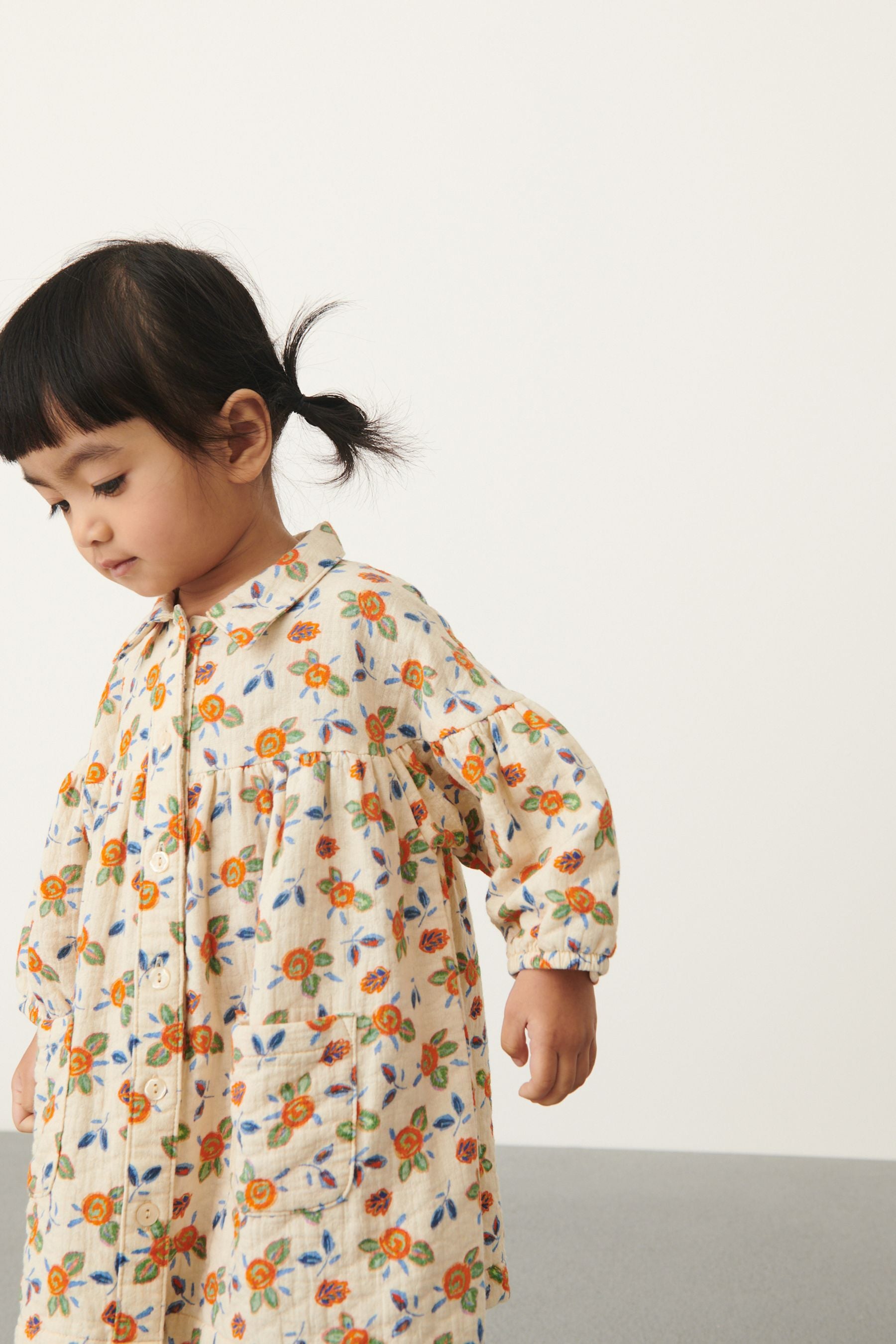 Cream Floral Cotton Shirt Dress (3mths-7yrs)