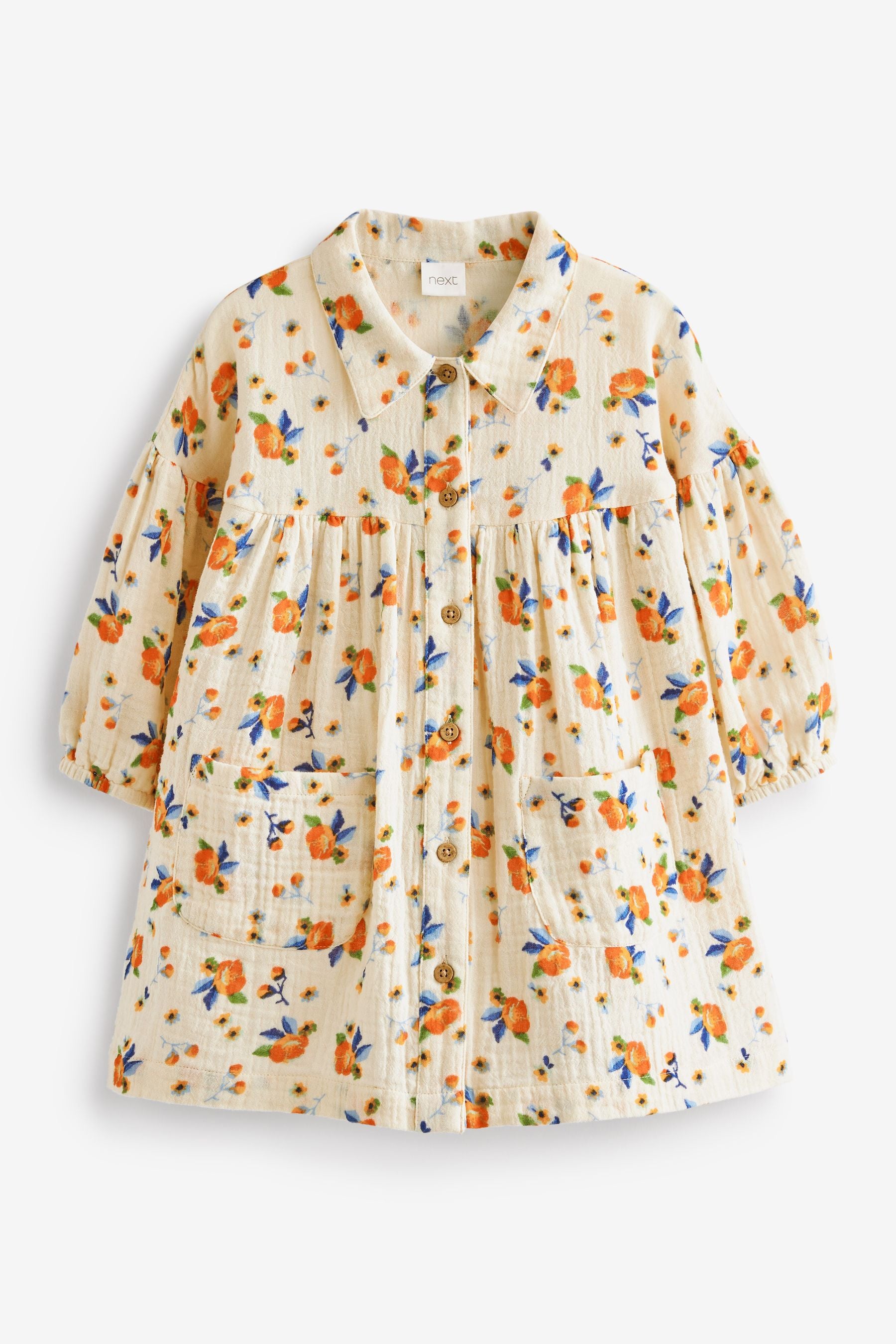 Cream Floral Cotton Shirt Dress (3mths-7yrs)