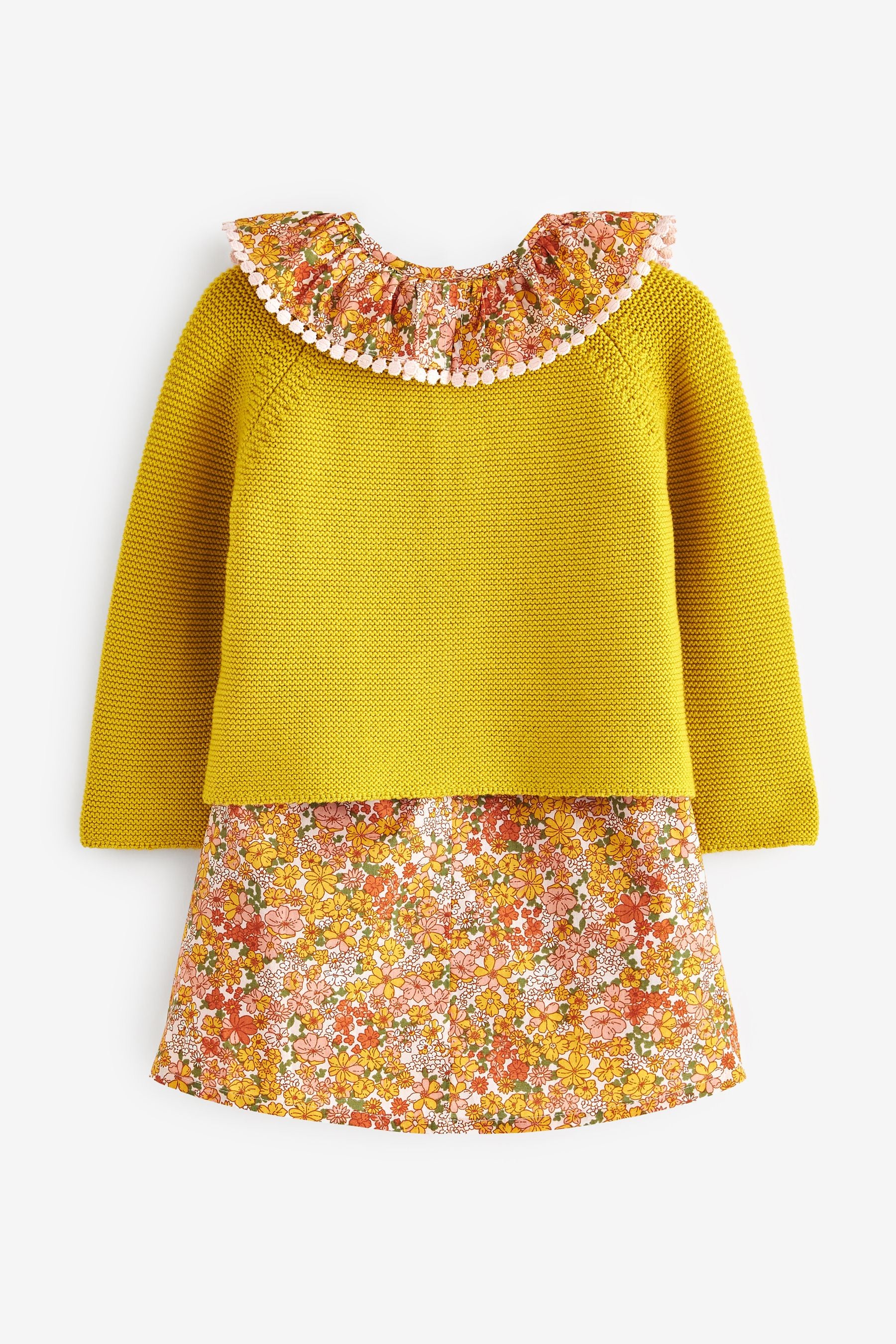 Yellow Ditsy Printed Dress And Cardigan Set (3mths-7yrs)