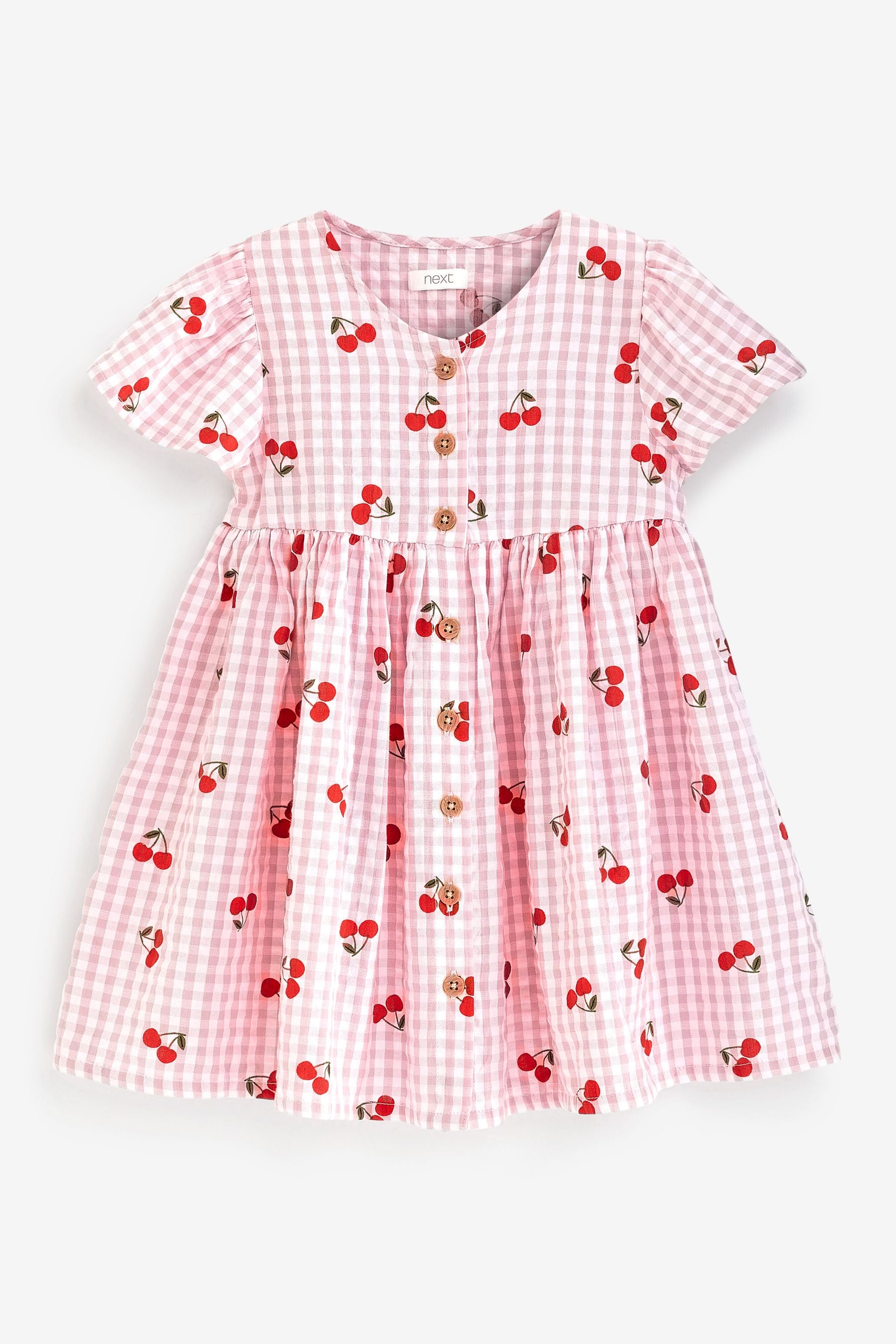 Pink Cherry Fruit Print Cotton Gingham Dress (3mths-8yrs)