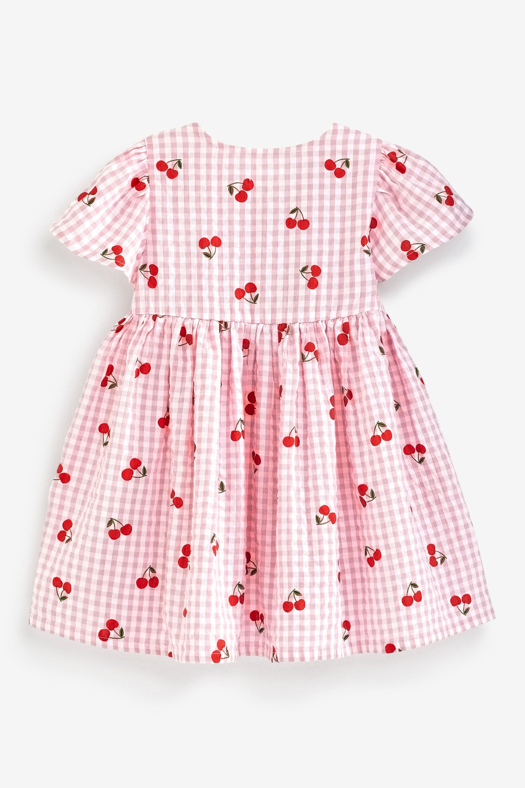 Pink Cherry Fruit Print Cotton Gingham Dress (3mths-8yrs)