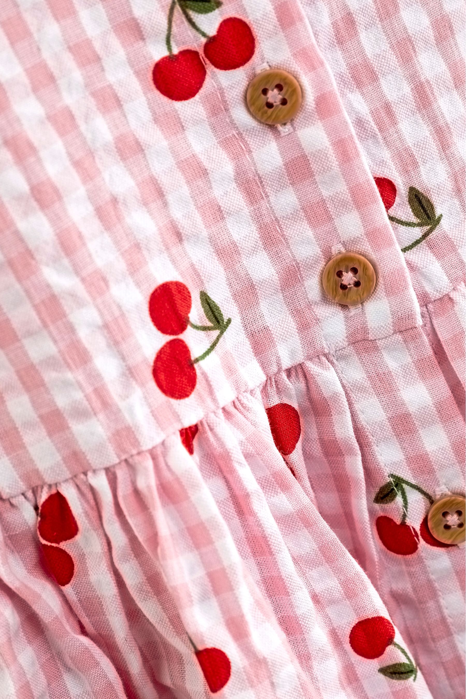 Pink Cherry Fruit Print Cotton Gingham Dress (3mths-8yrs)