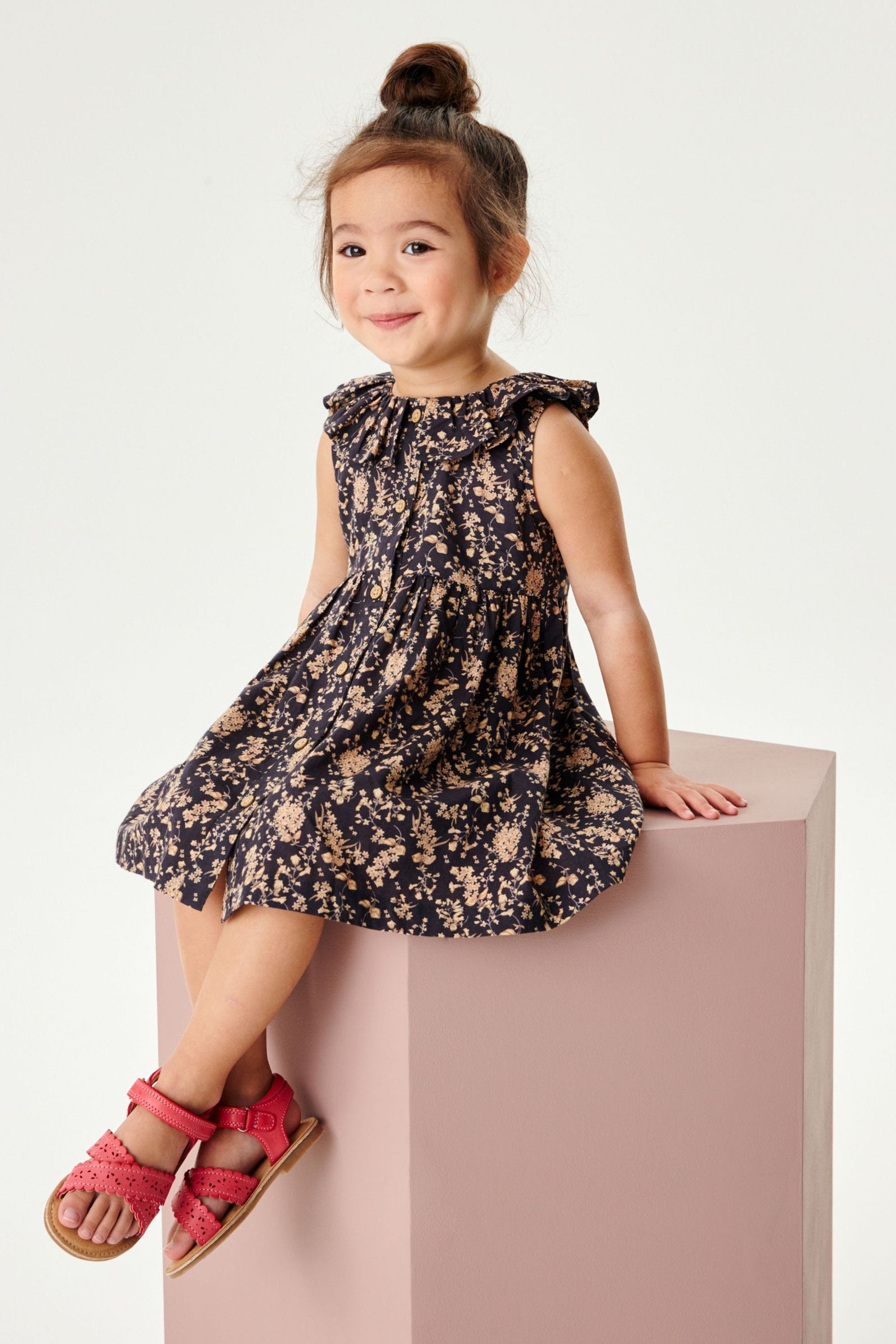 Black Ditsy Ruffle Collar Dress (3mths-8yrs)