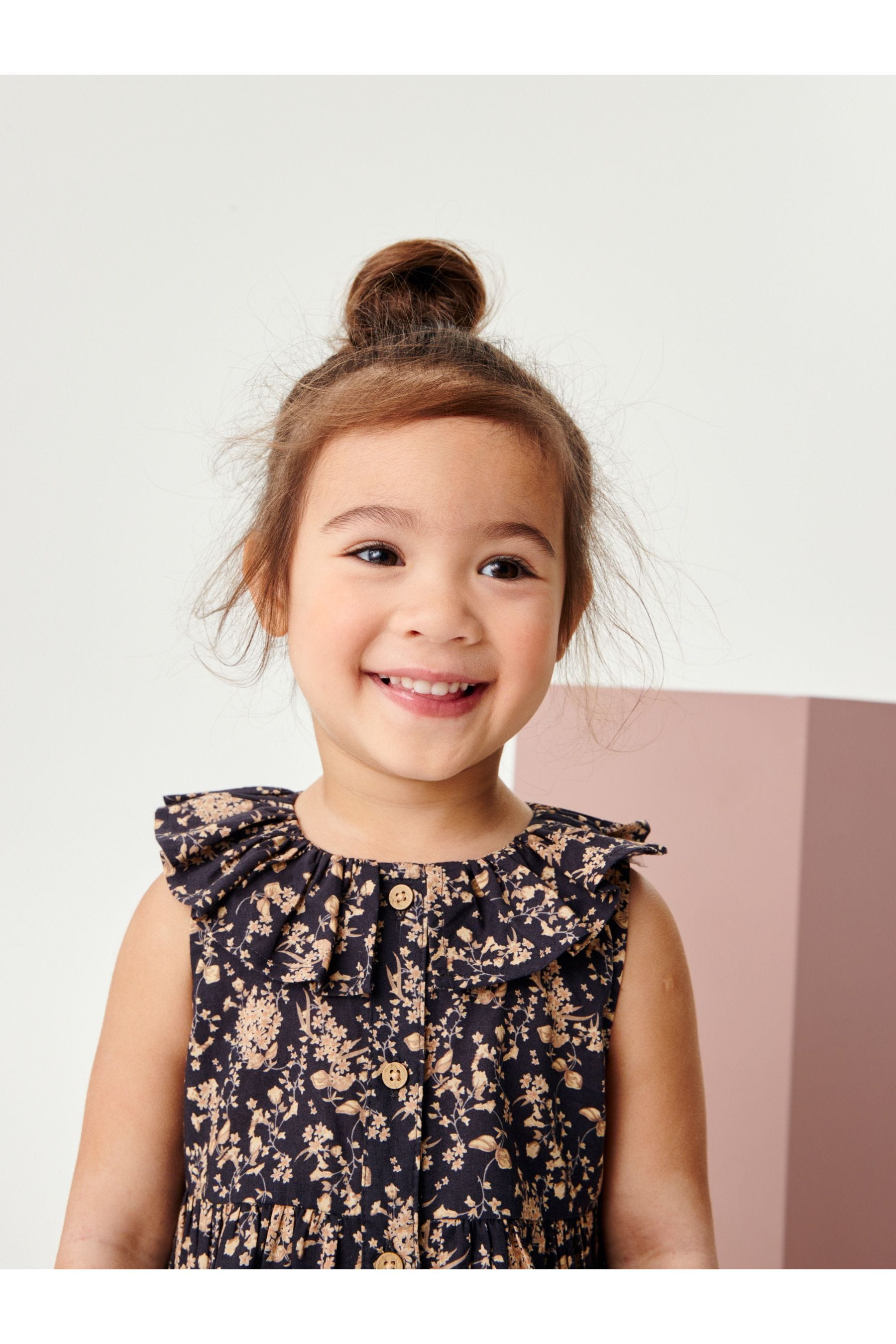 Black Ditsy Ruffle Collar Dress (3mths-8yrs)