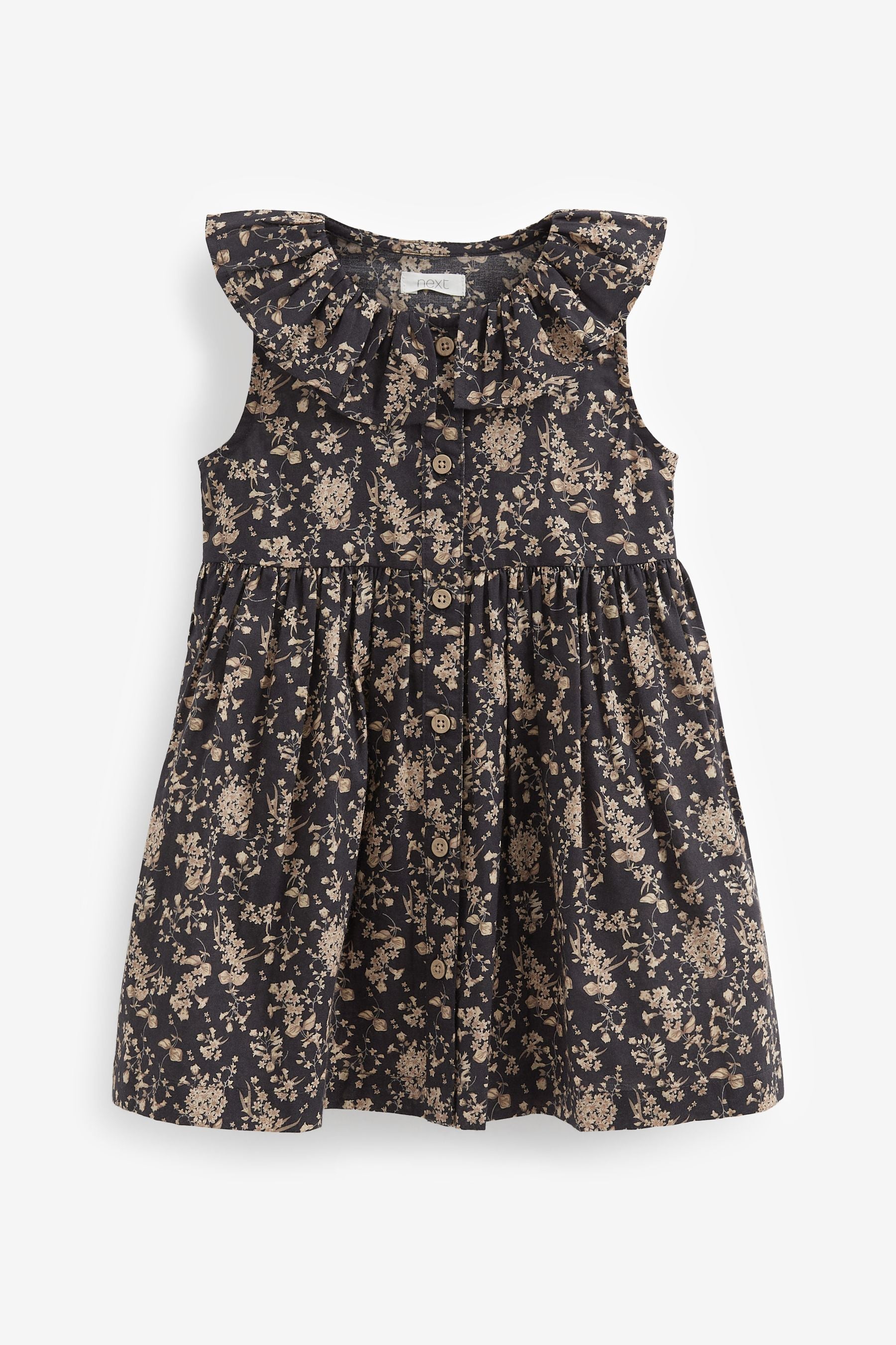 Black Ditsy Ruffle Collar Dress (3mths-8yrs)