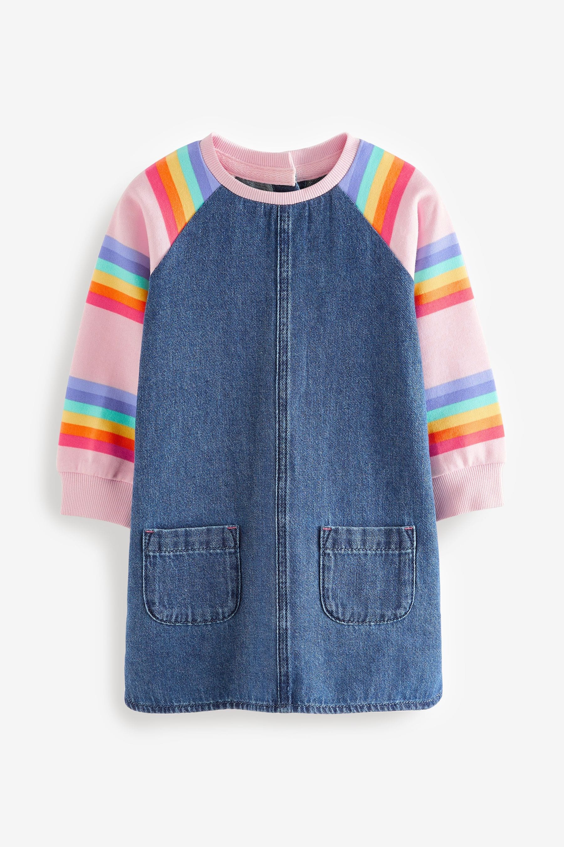 Pink Rainbow Stripe Raglan Denim Dress (3mths-8yrs)