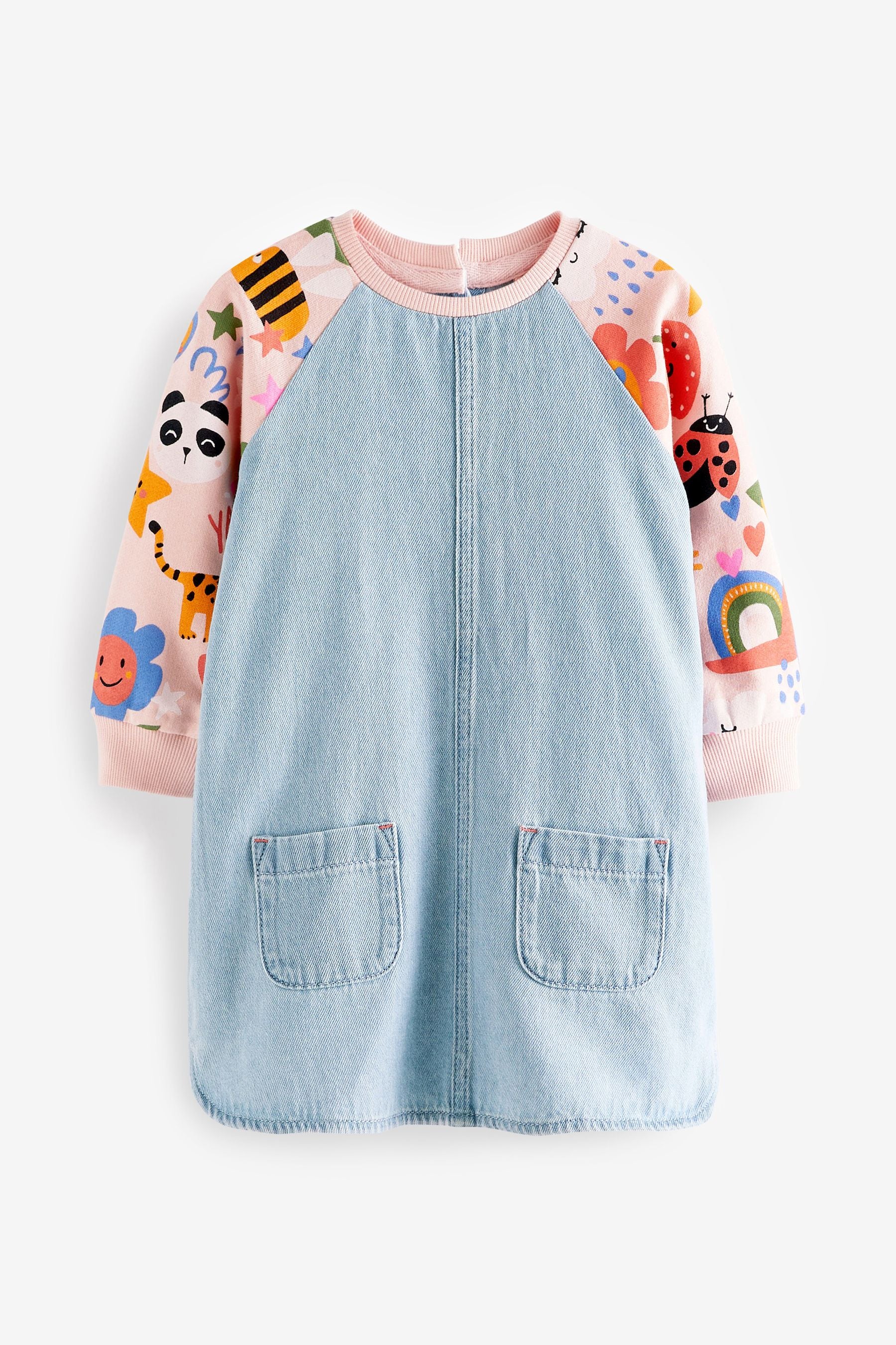 Pink Panda Print Raglan Denim Dress (3mths-7yrs)