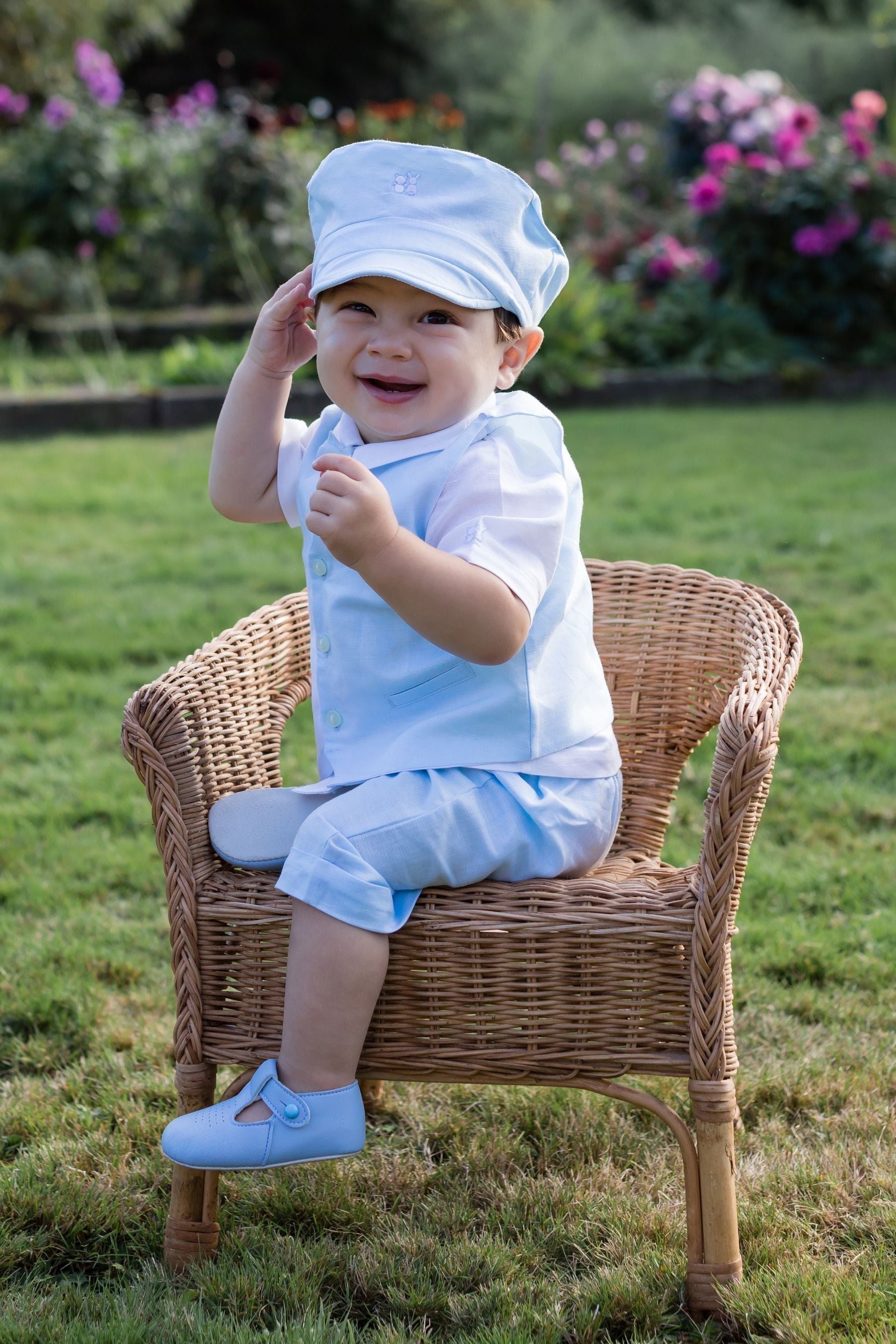 Blue Emile Et Rose Blue Three-Piece Linen Shorts And Hat Set