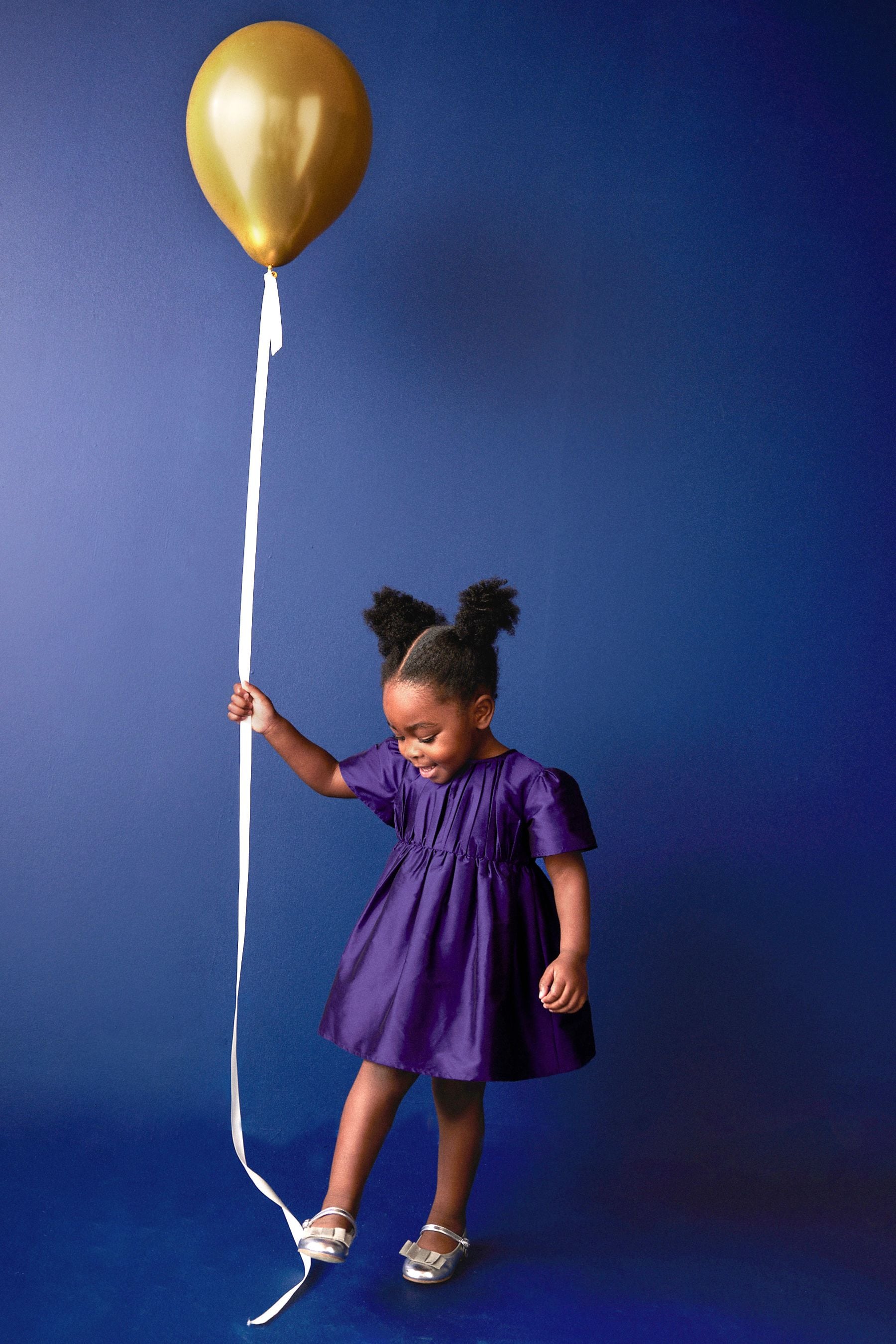 Purple Pleat Detail Short Sleeve Taffeta Dress (3mths-10yrs)