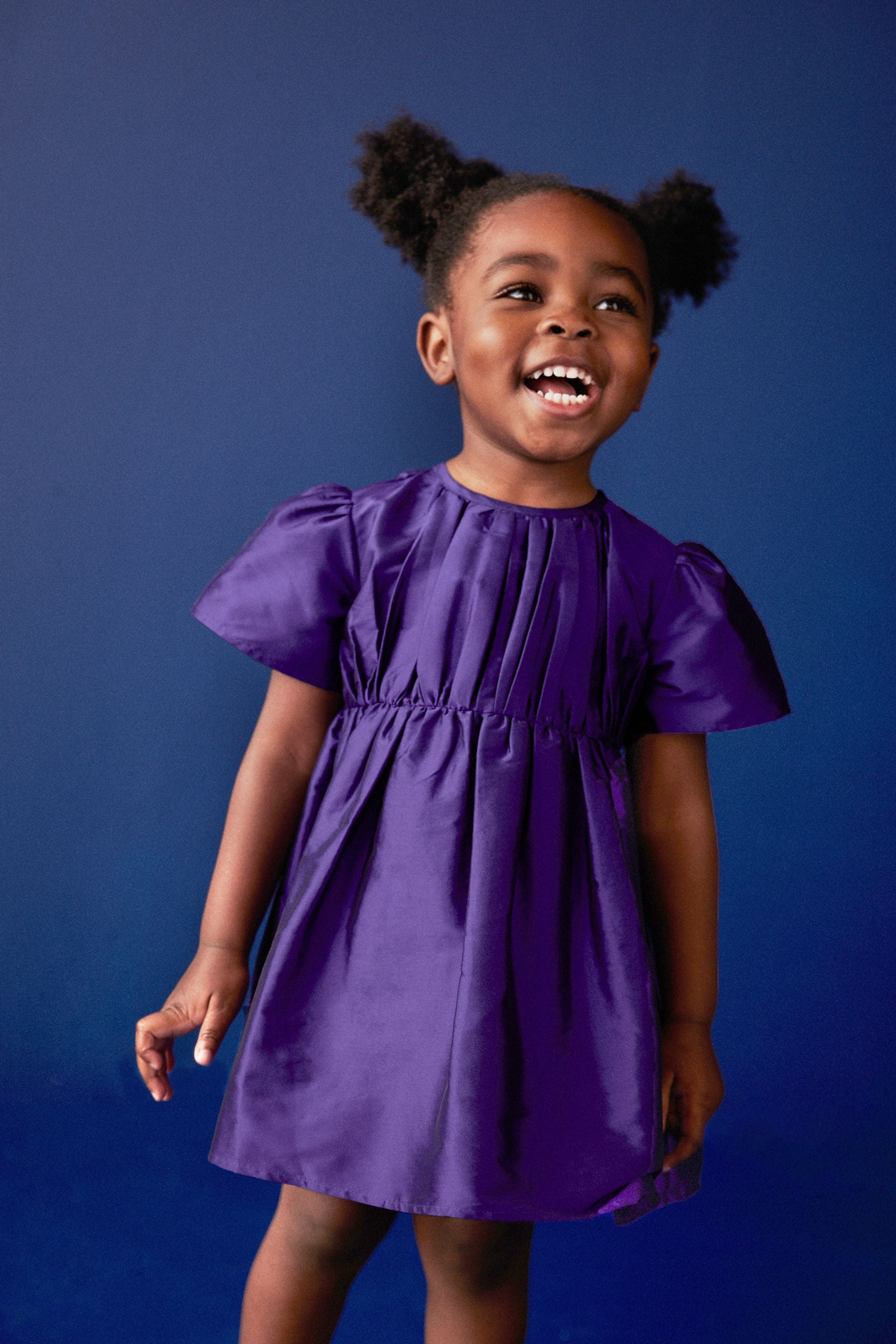 Purple Pleat Detail Short Sleeve Taffeta Dress (3mths-10yrs)