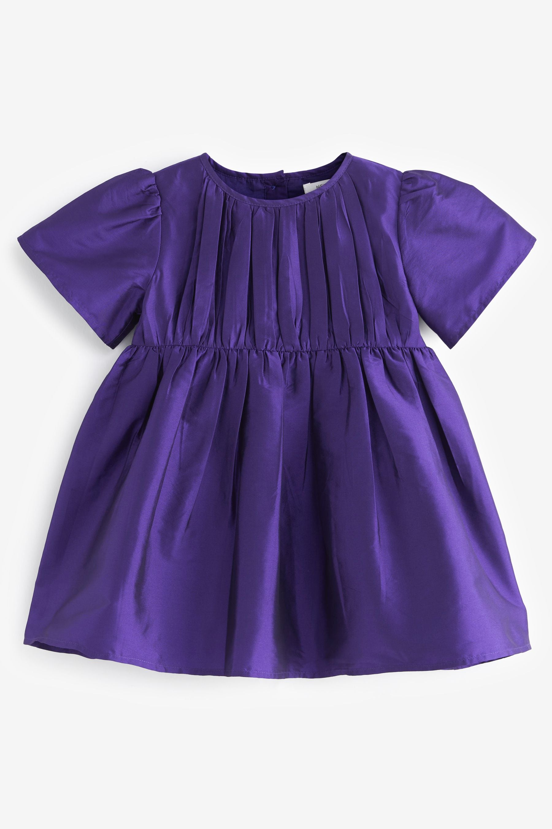 Purple Pleat Detail Short Sleeve Taffeta Dress (3mths-10yrs)