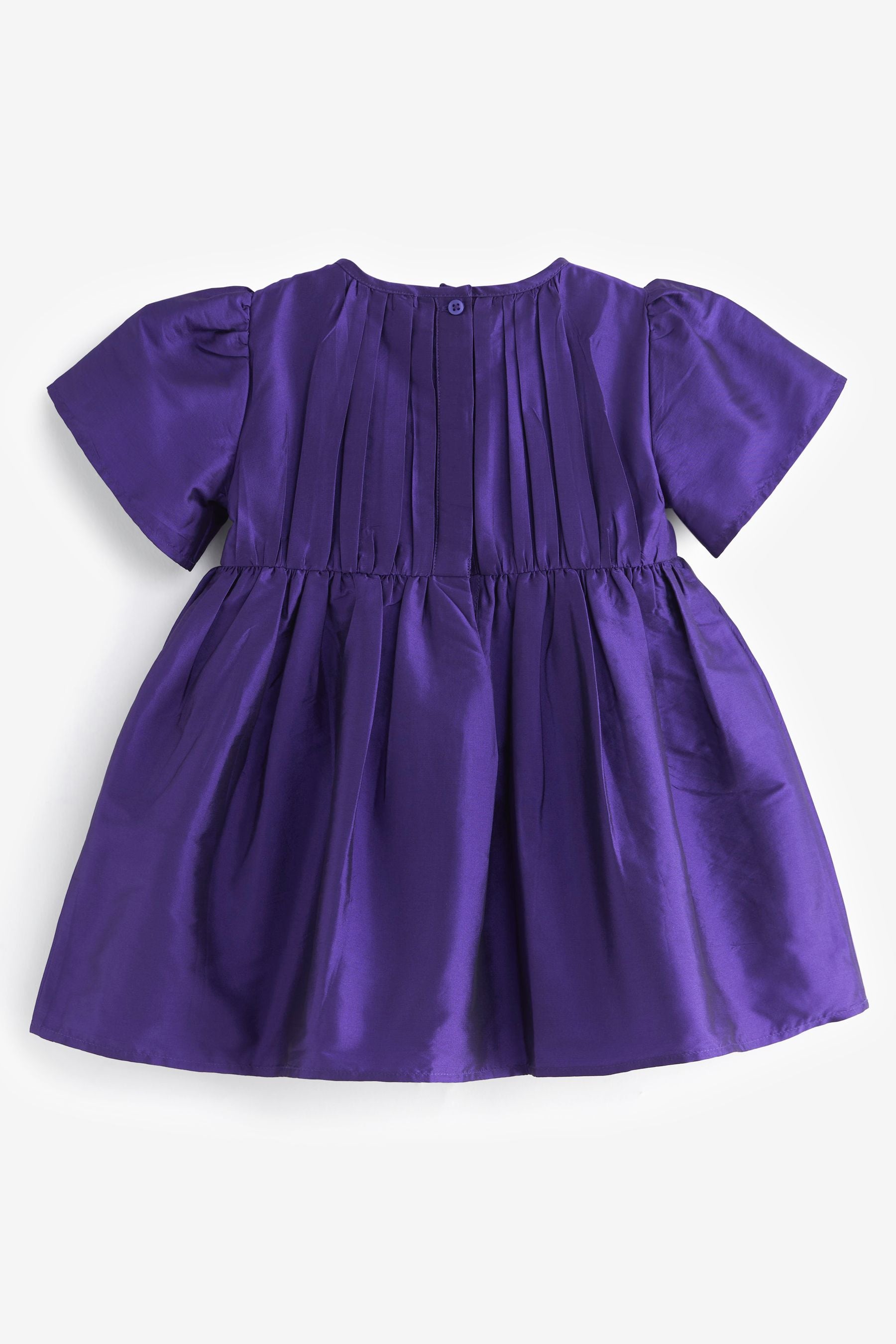 Purple Pleat Detail Short Sleeve Taffeta Dress (3mths-10yrs)