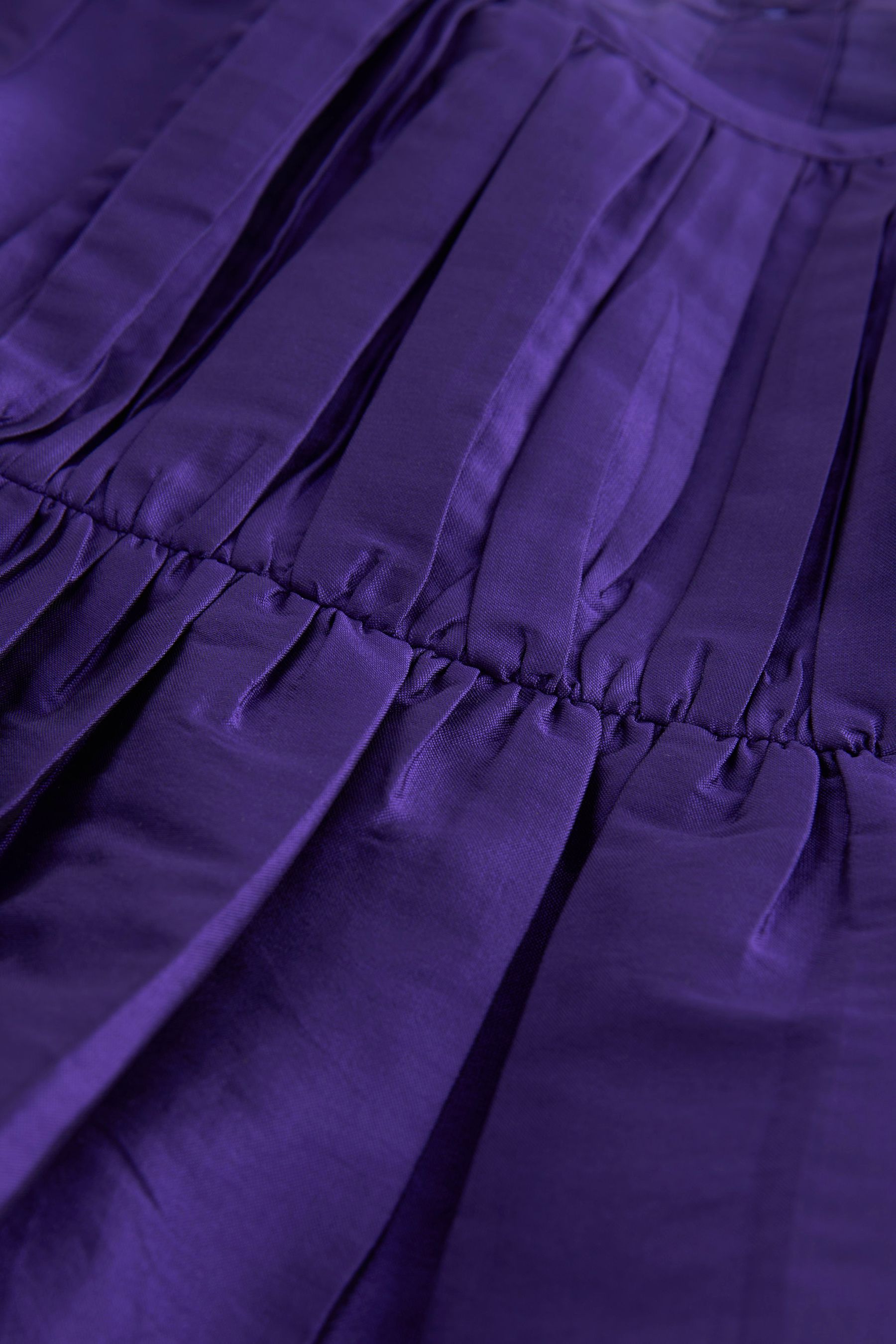 Purple Pleat Detail Short Sleeve Taffeta Dress (3mths-10yrs)