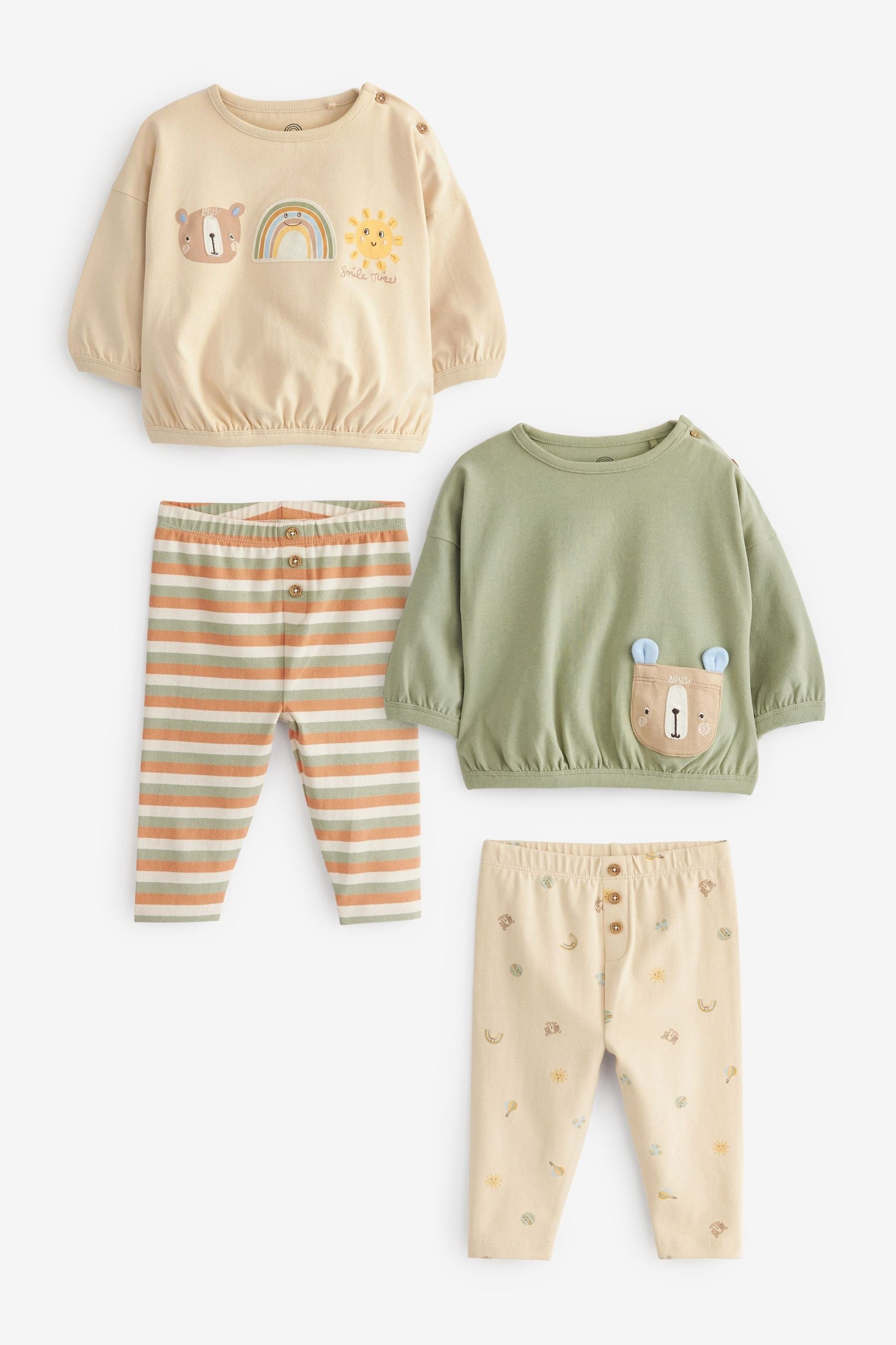 Oatmeal Bear 4 Piece Baby T-Shirts and Leggings Set