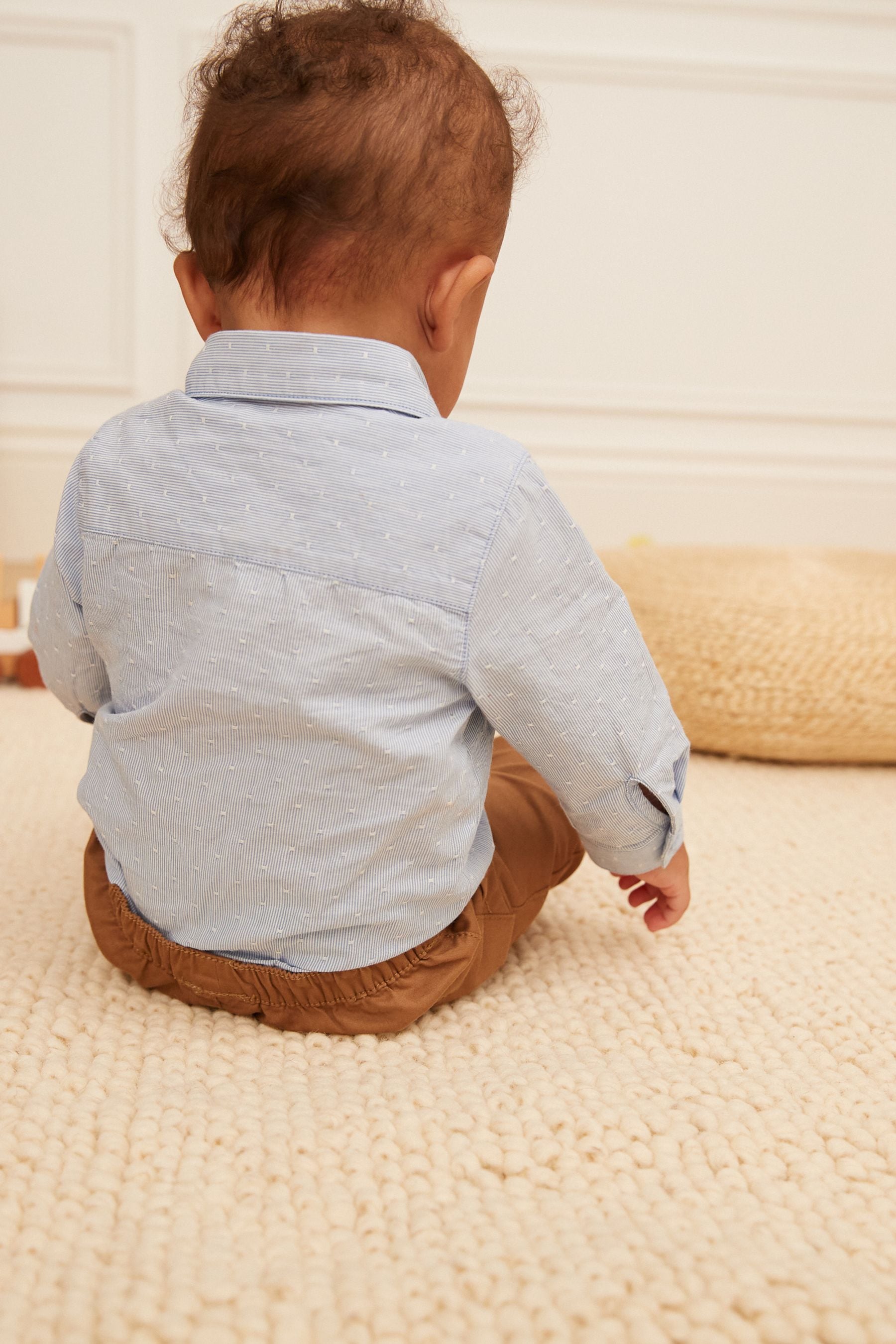 Blue Textured Shirt Baby Bodysuit