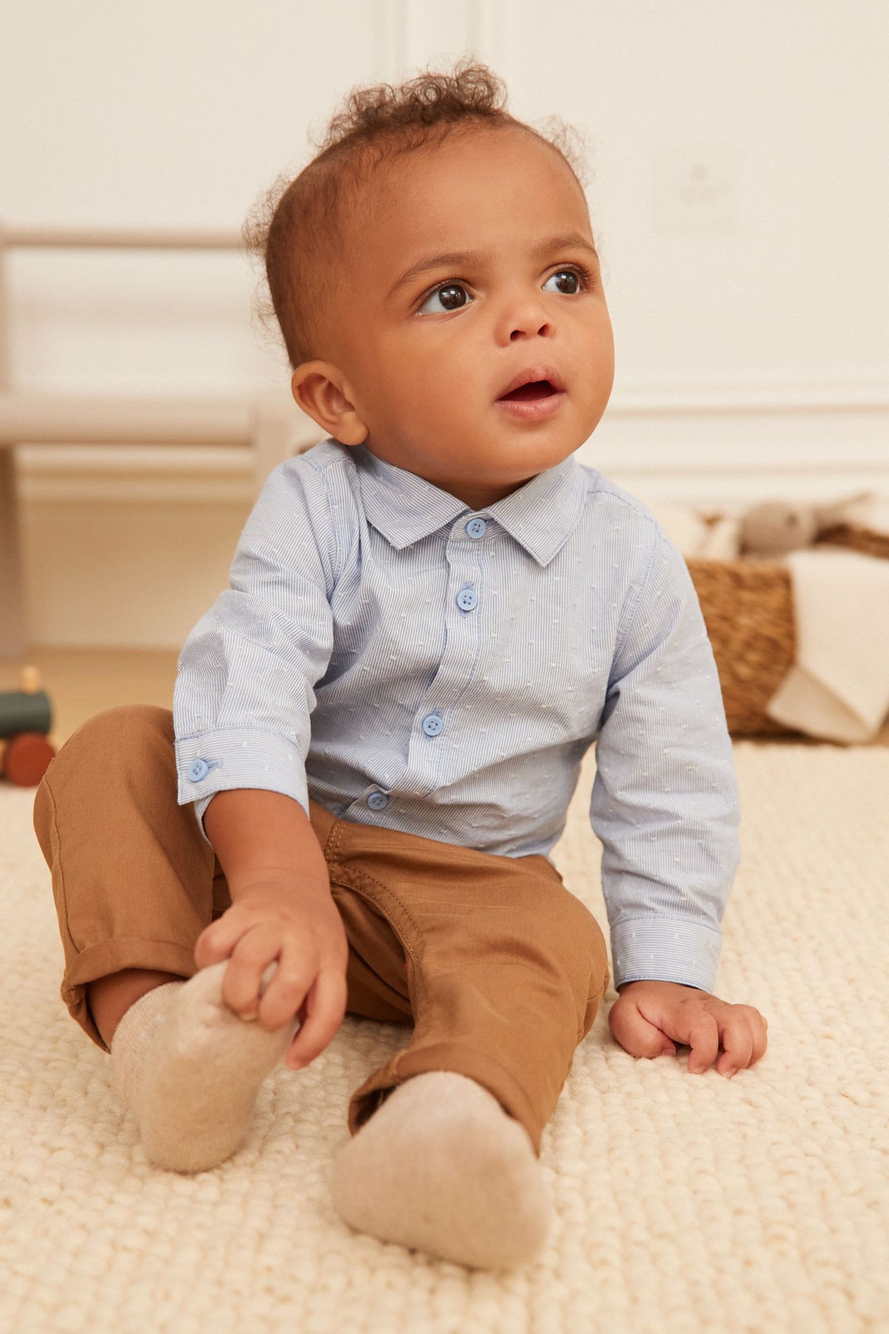 Blue Textured Shirt Baby Bodysuit