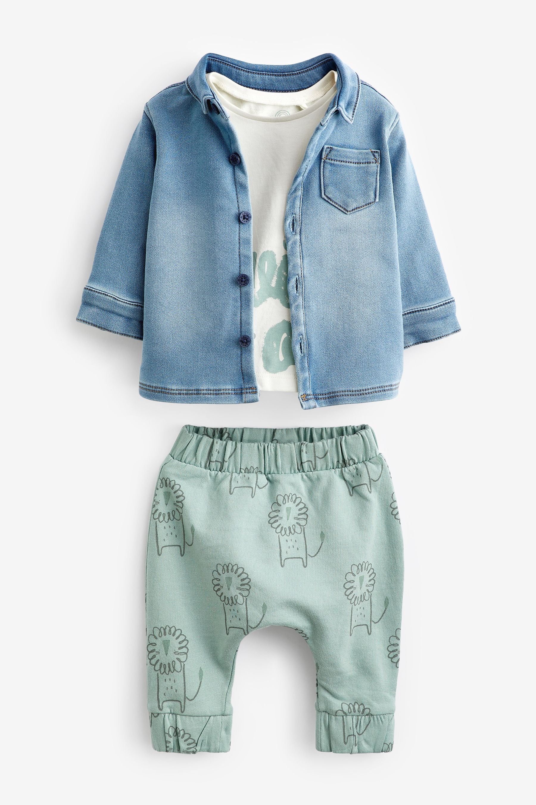 Blue/Stone Natural 3 Piece Baby Jacket, T-Shirt And Joggers Set