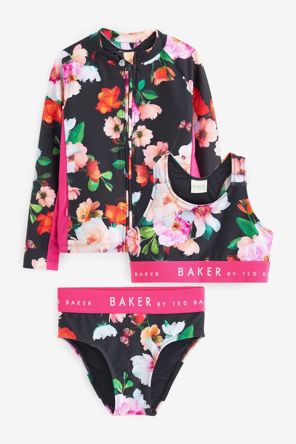 Black Baker by Ted Baker Black Floral Three Piece Sunsafe Set