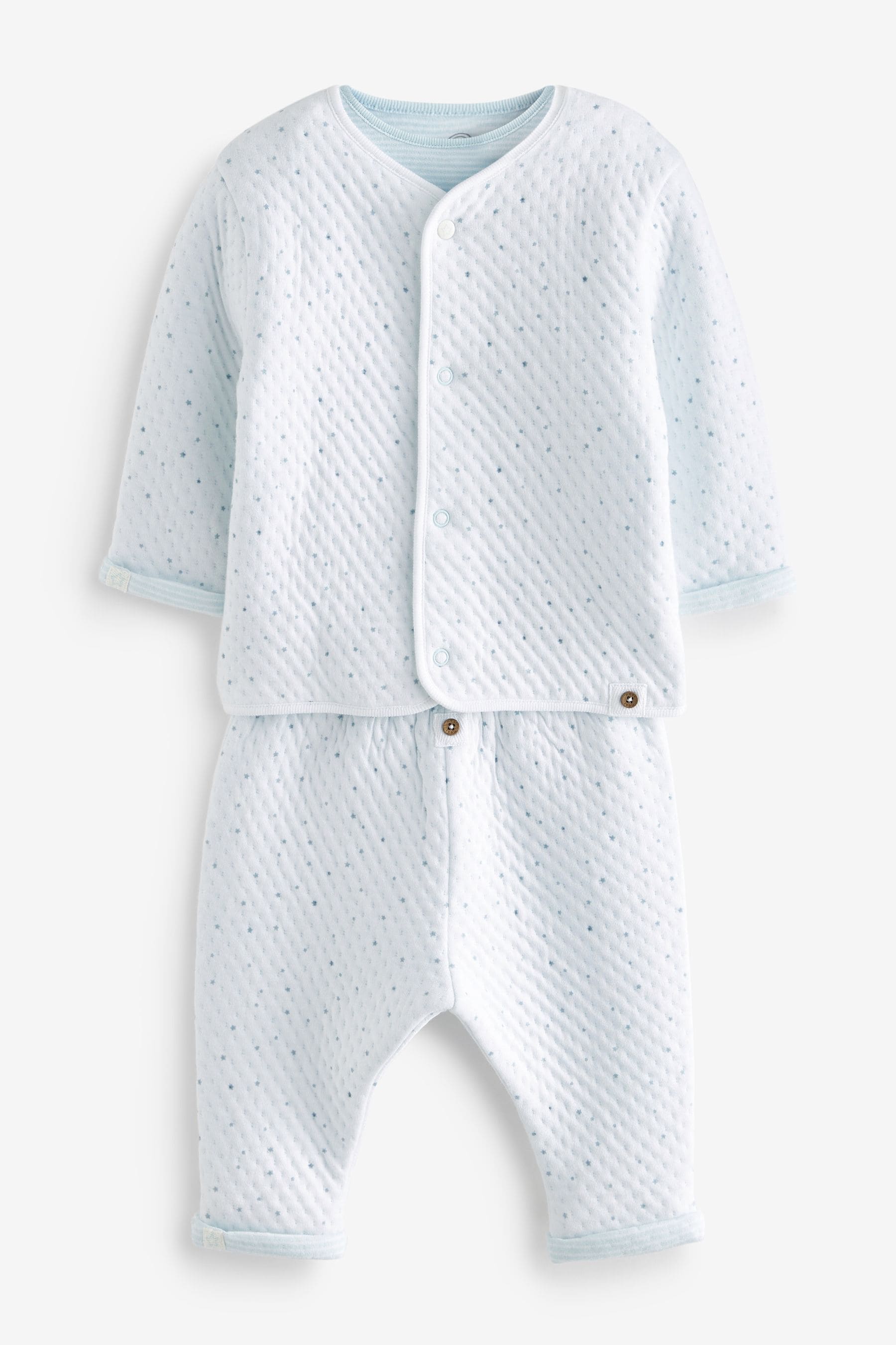 White/Blue 2 Piece Baby Quilted Jacket And Joggers set