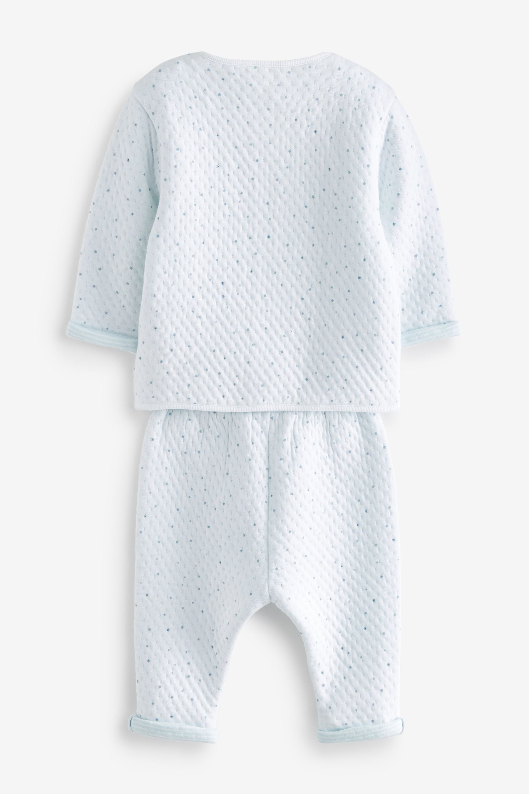 White/Blue 2 Piece Baby Quilted Jacket And Joggers set