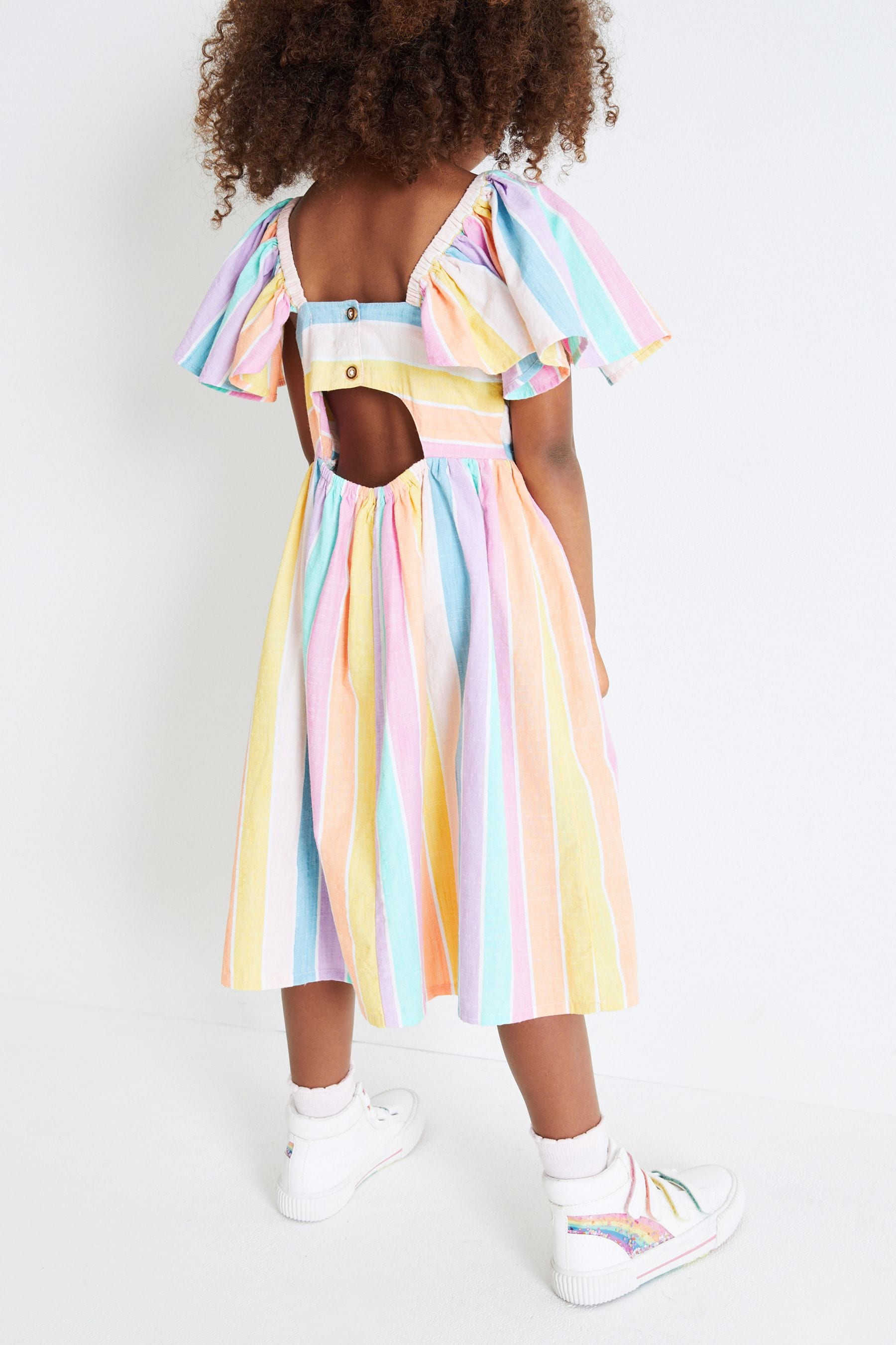 Rainbow Stripe Angel Sleeve Dress (3-16yrs)