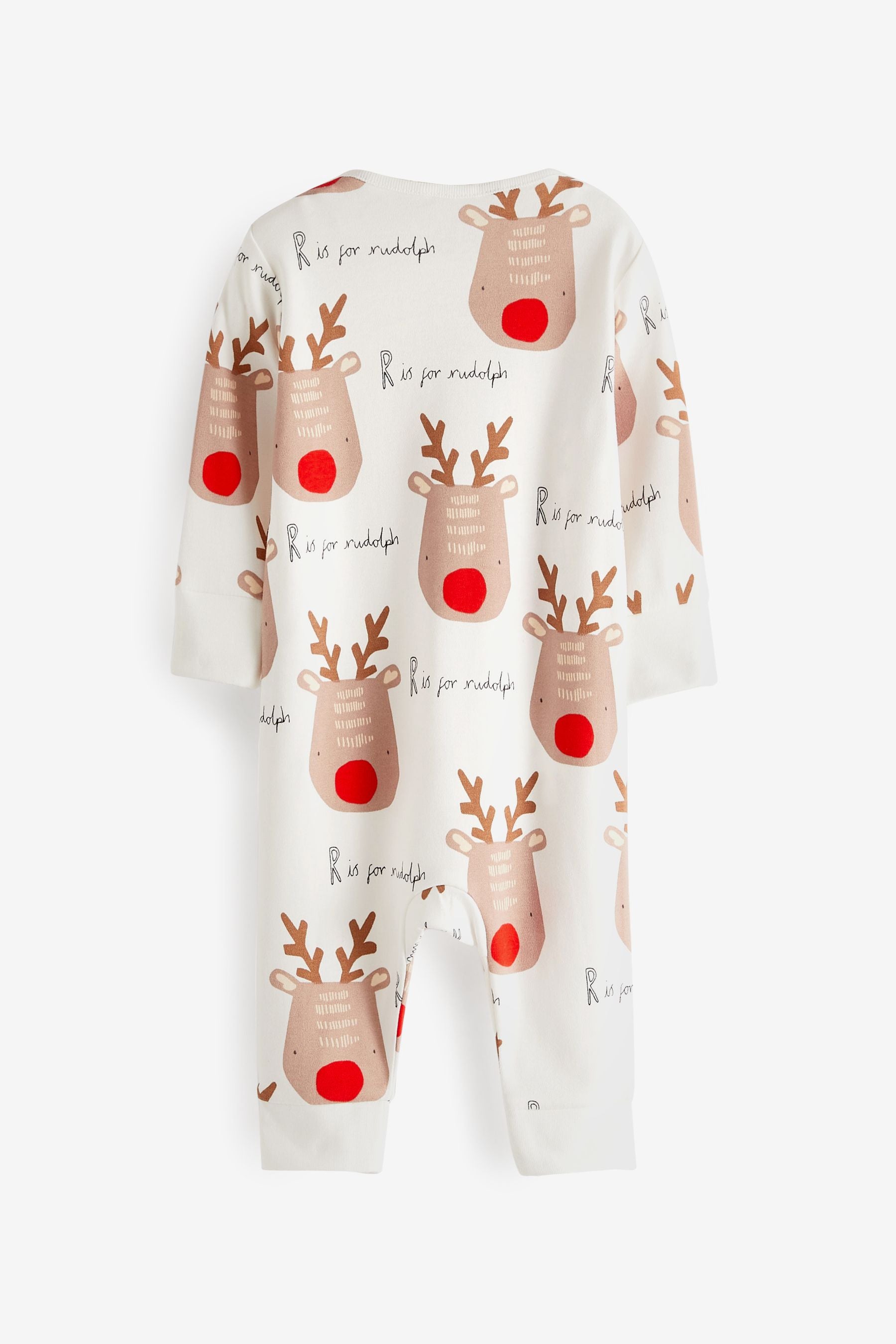 Festive Cream Reindeer Baby Christmas Single Zip Sleepsuit (0-3yrs)