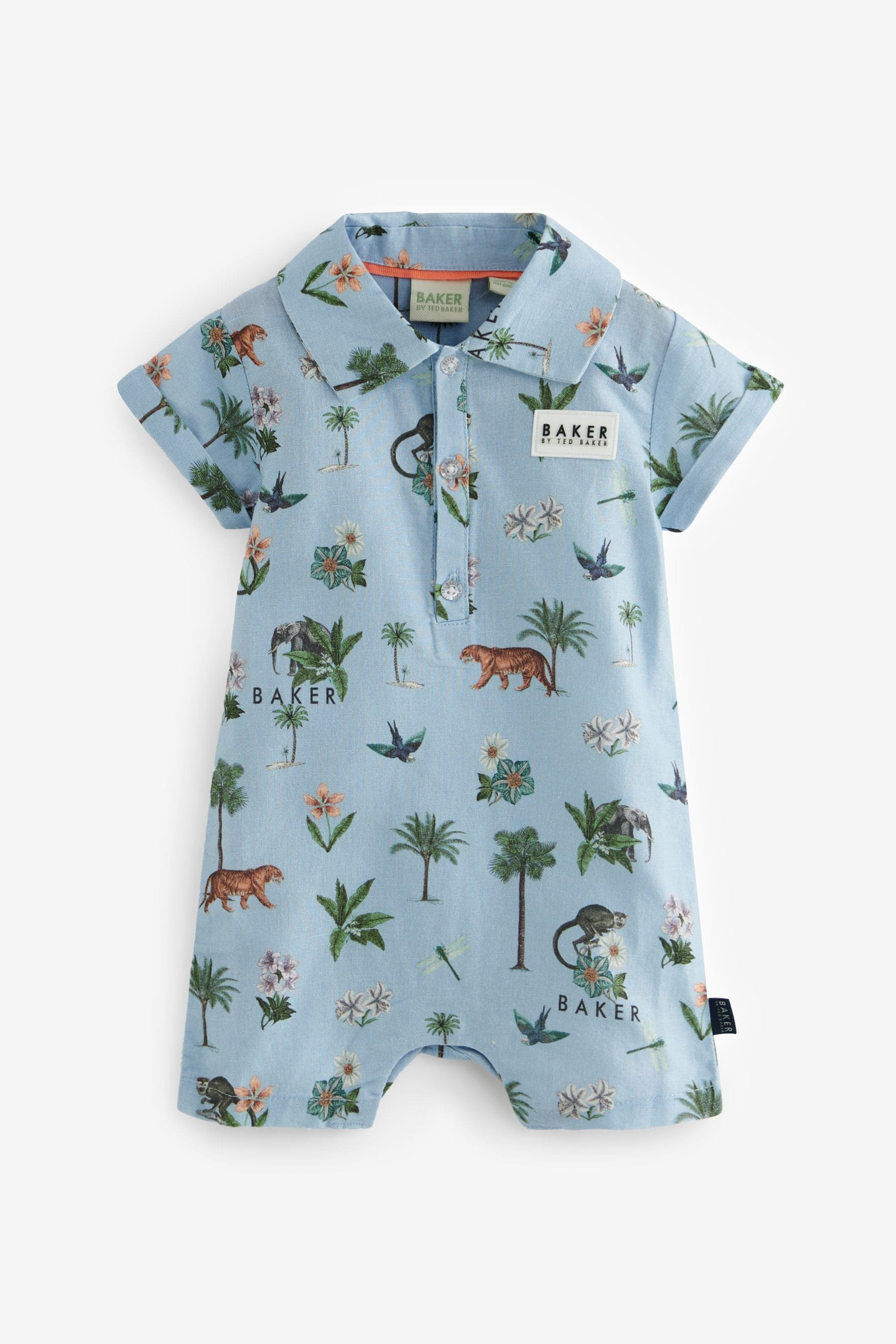 Blue Baker by Ted Baker Printed Shirt Romper and Hat Set