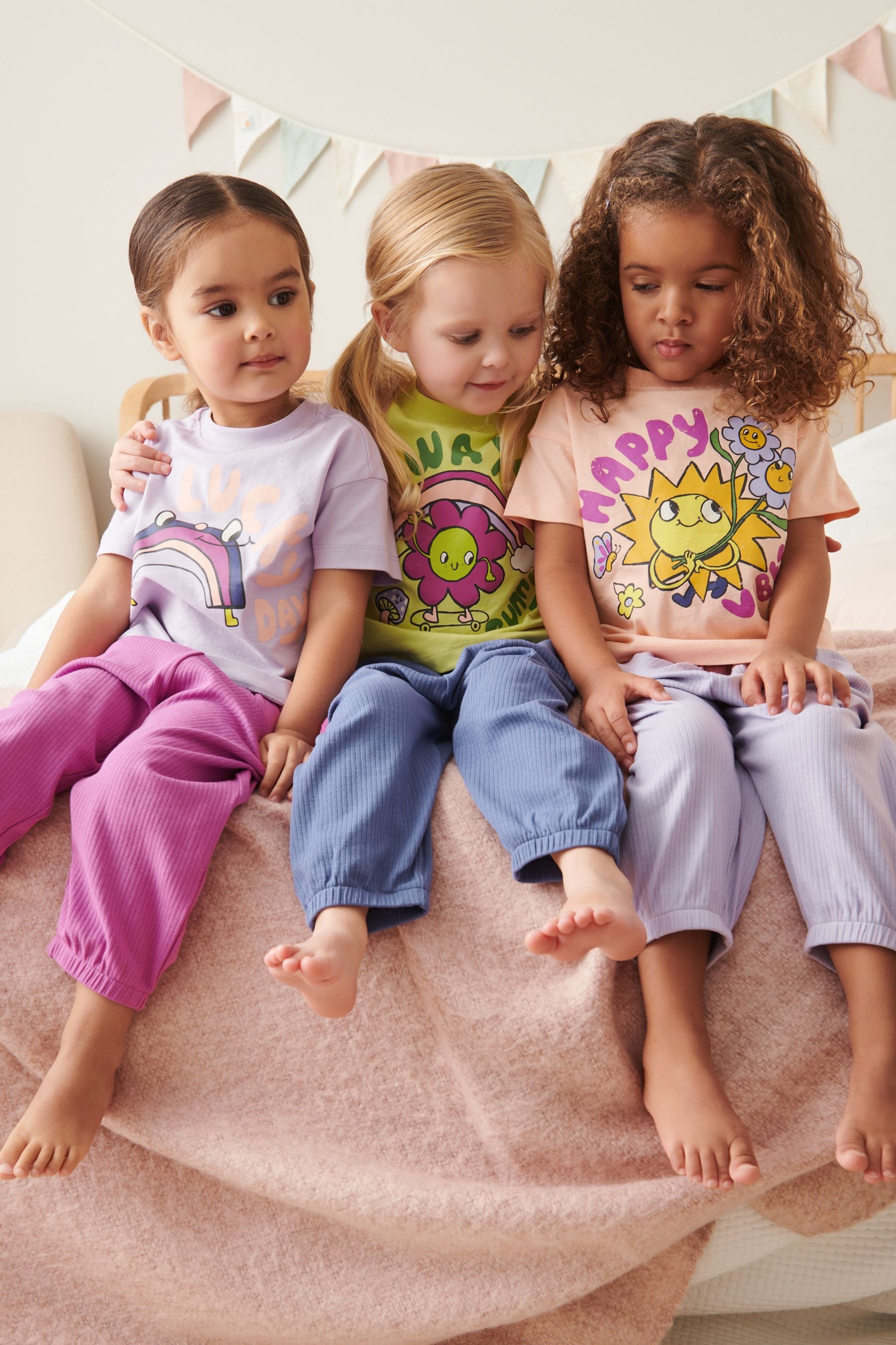 Navy Blue/Purple Slogan Character Jogger Pyjamas 3 Pack (9mths-8yrs)