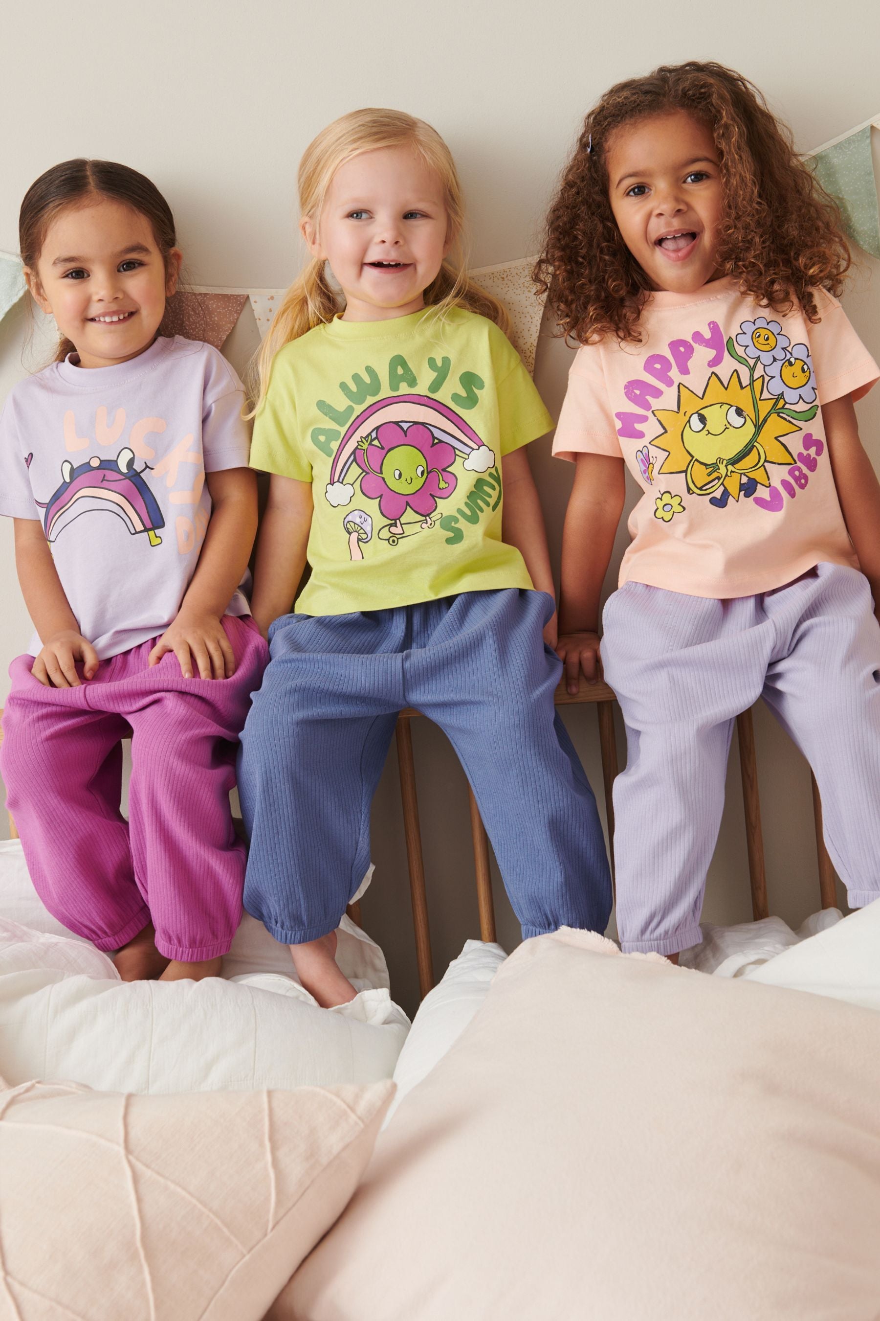 Navy Blue/Purple Slogan Character Jogger Pyjamas 3 Pack (9mths-8yrs)