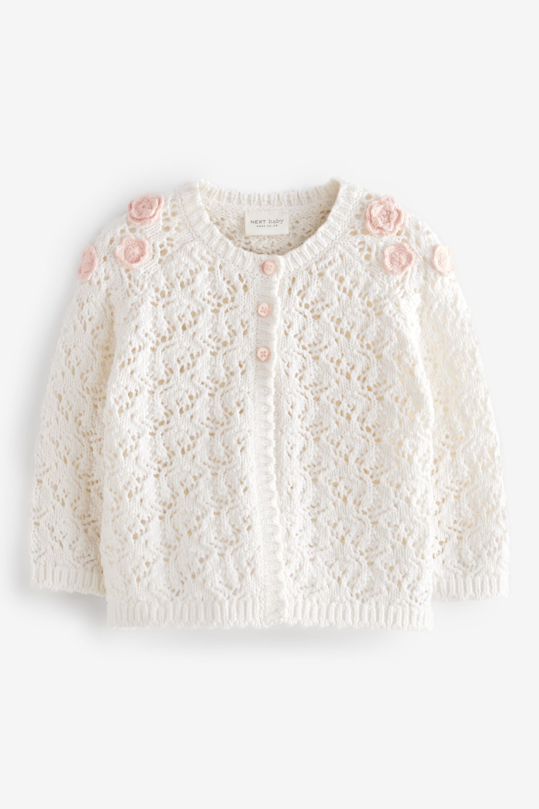 Cream floral Occasion Crochet Knit Baby Cardigan (0mths-2yrs)