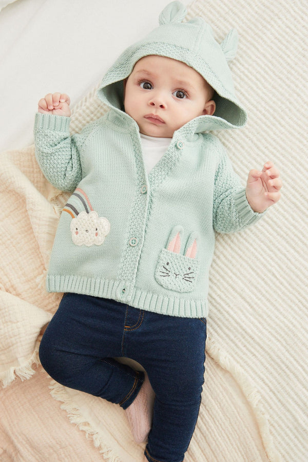 Mint Green Character Hooded Baby Cardigan (0mths-2yrs)