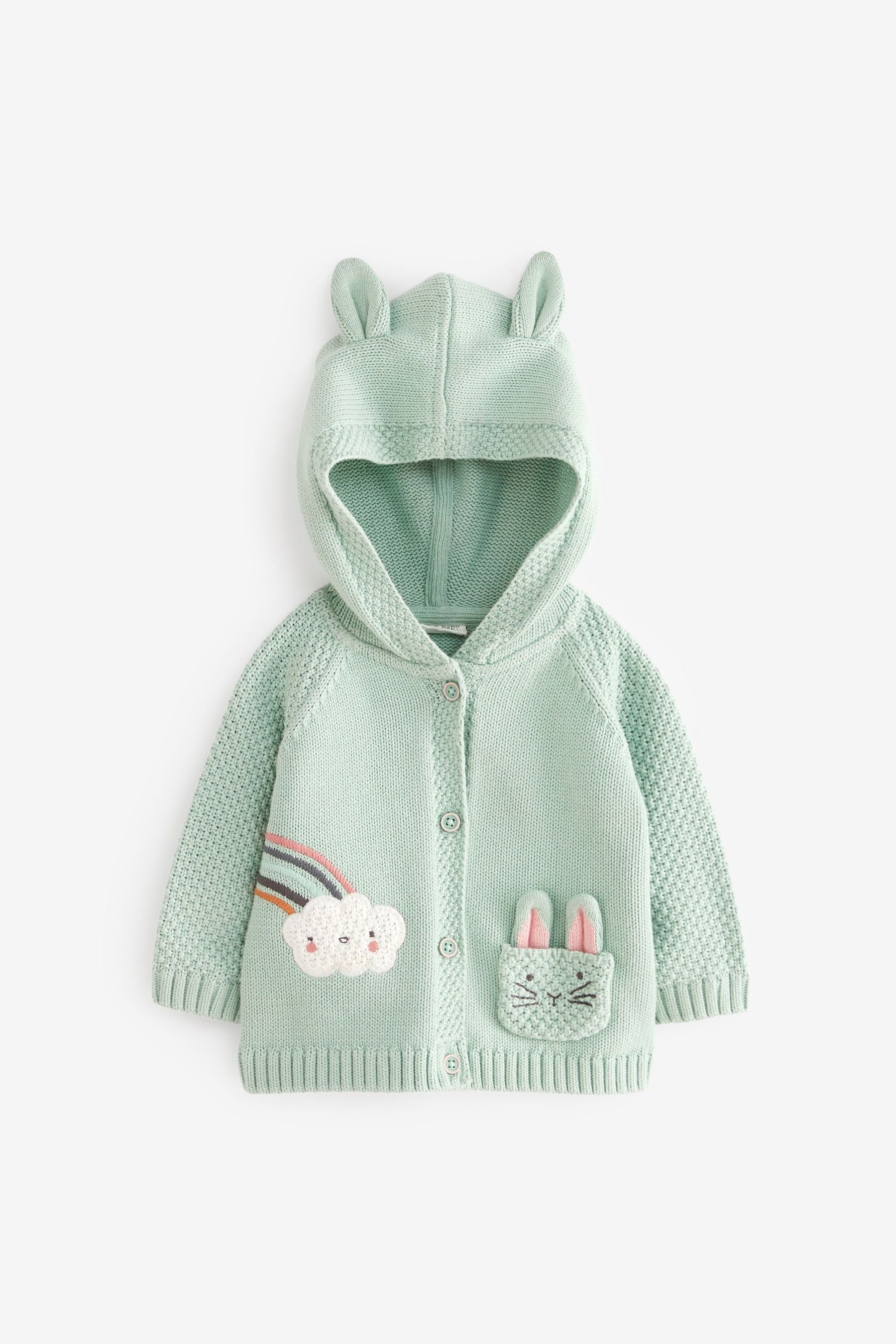 Mint Green Character Hooded Baby Cardigan (0mths-2yrs)