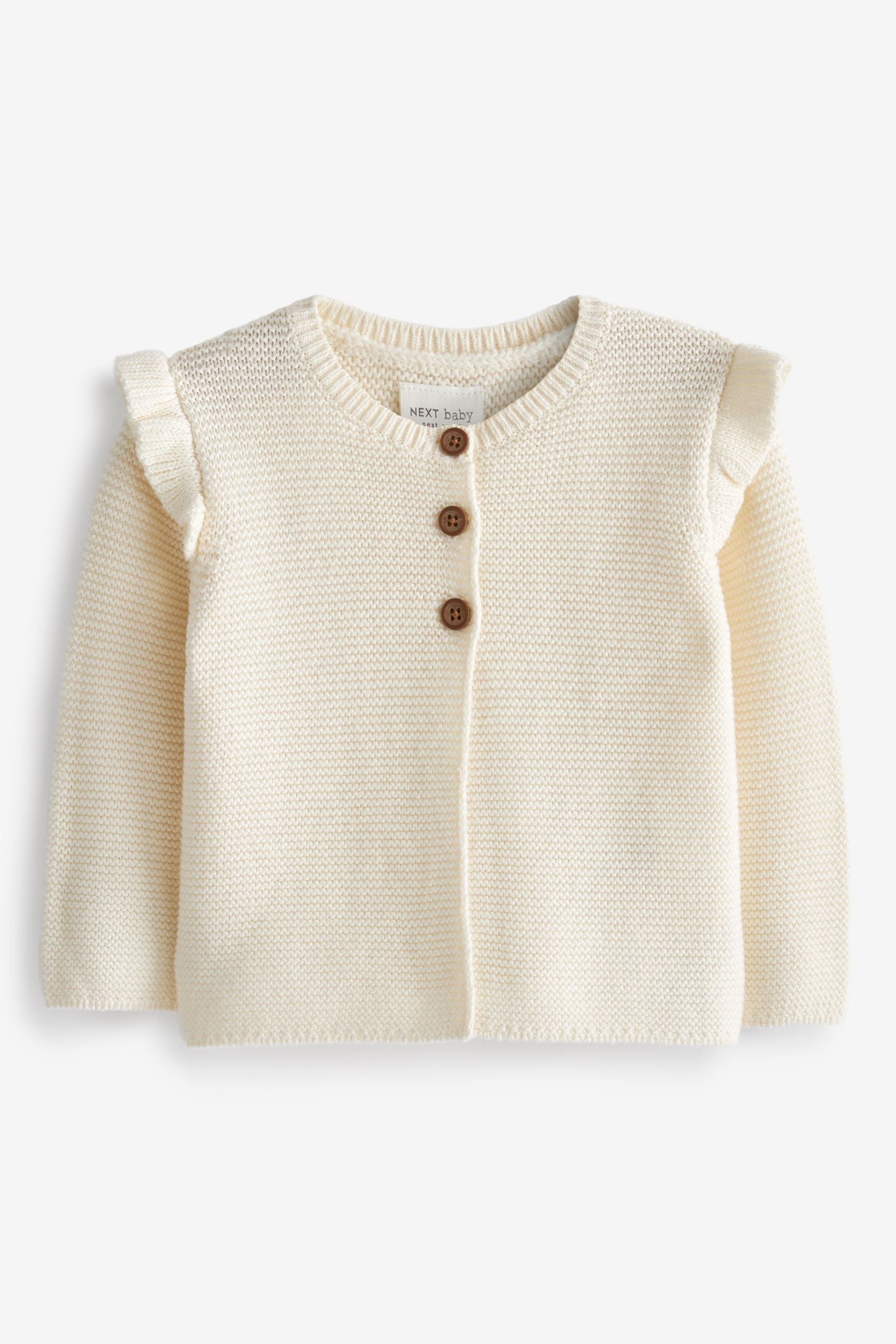 Ecru Cream Baby Frill Shoulder Knitted Cardigan (0mths-2yrs)