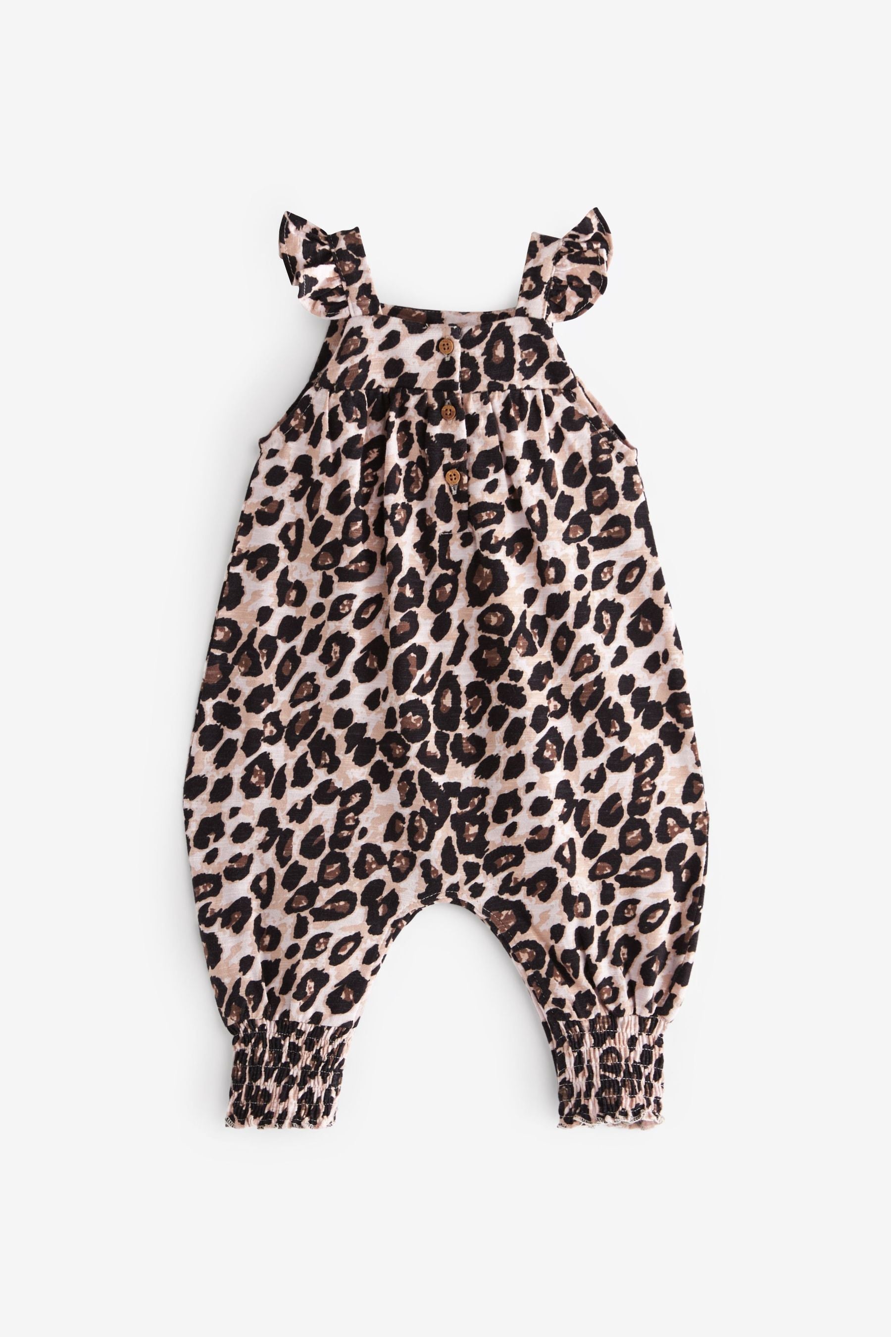 Black/Brown Leopard Baby Jersey Frill Shoulder Jumpsuit (0mths-3yrs)