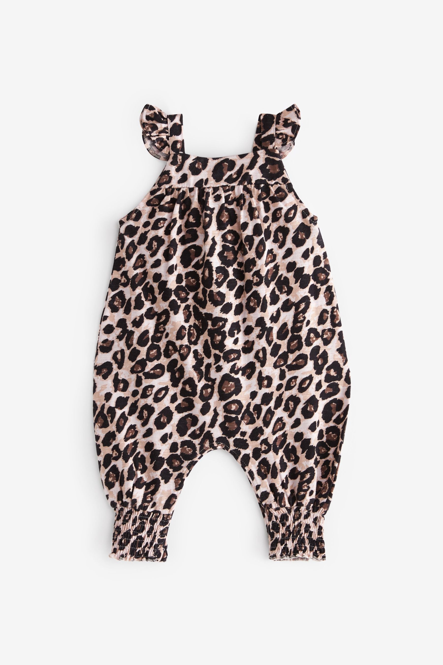 Black/Brown Leopard Baby Jersey Frill Shoulder Jumpsuit (0mths-3yrs)