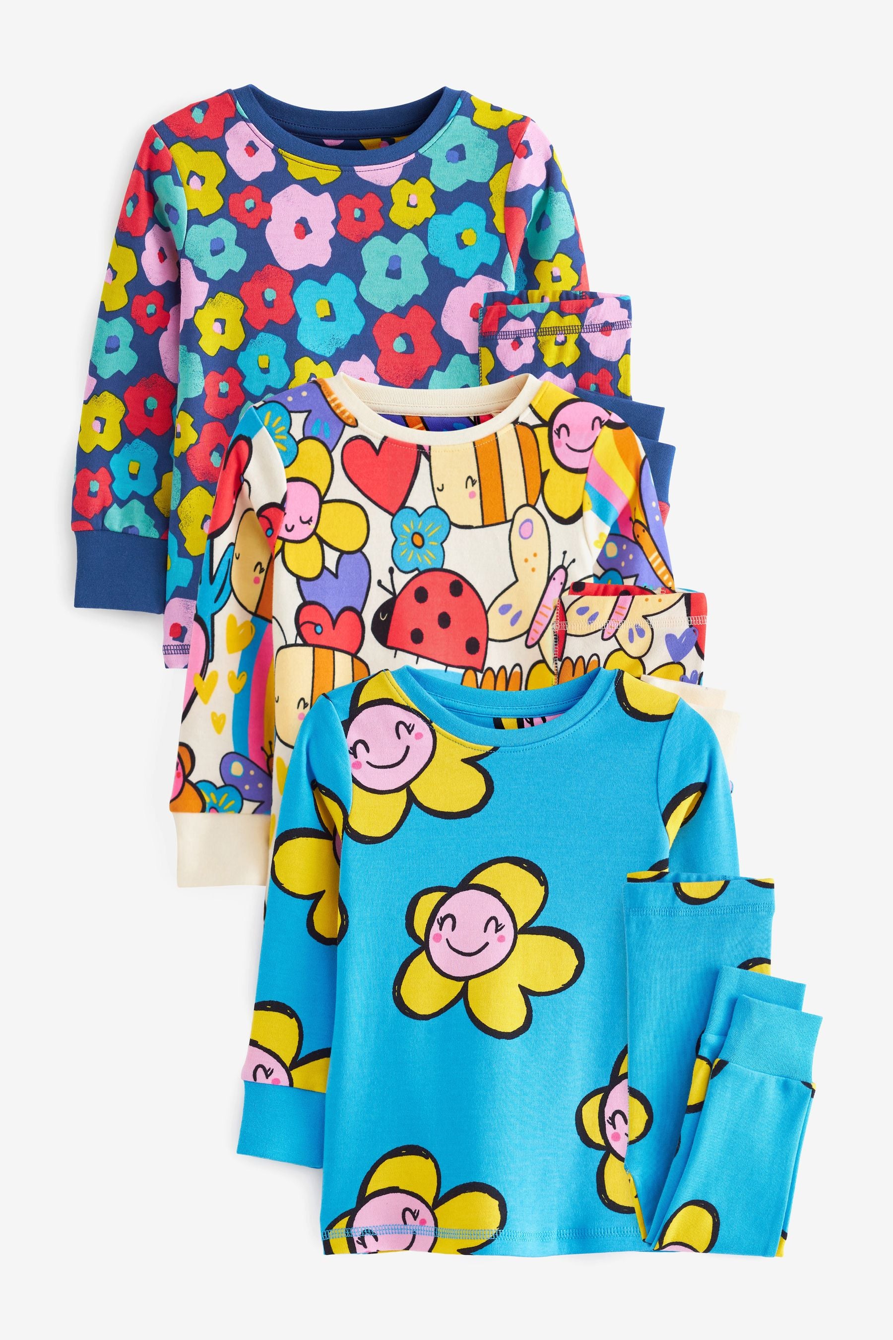 Multi Bright Floral Character 3 pack snuggle pyjama (9mths-8yrs)